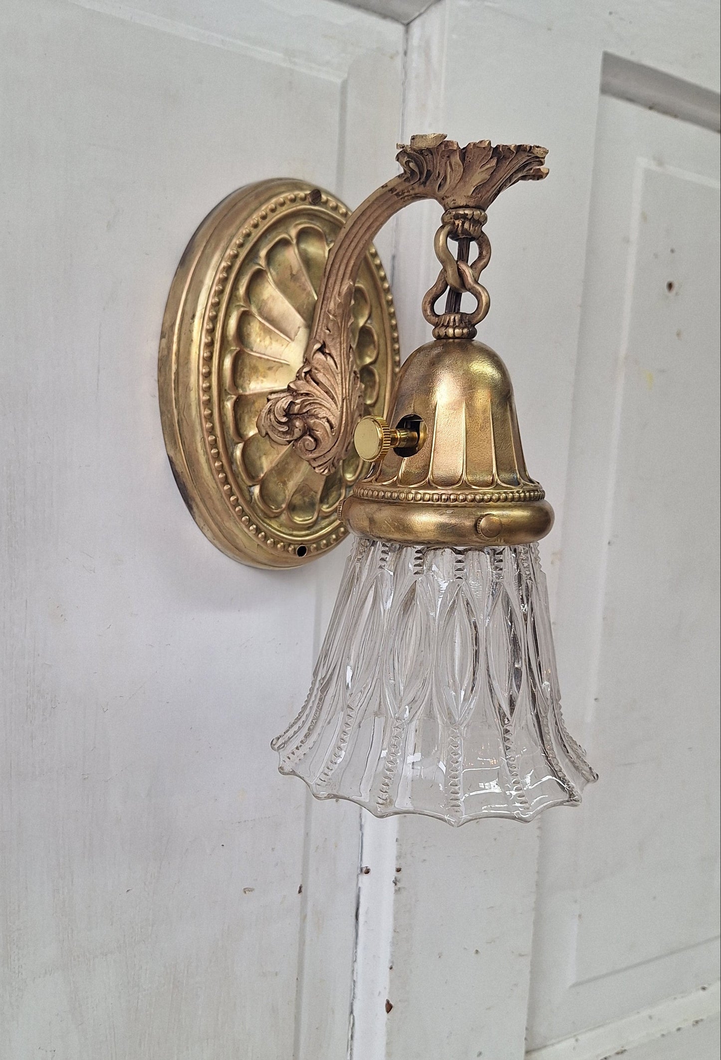 Vintage Brass Wall Sconce: Fluted Glass, Architectural Salvage