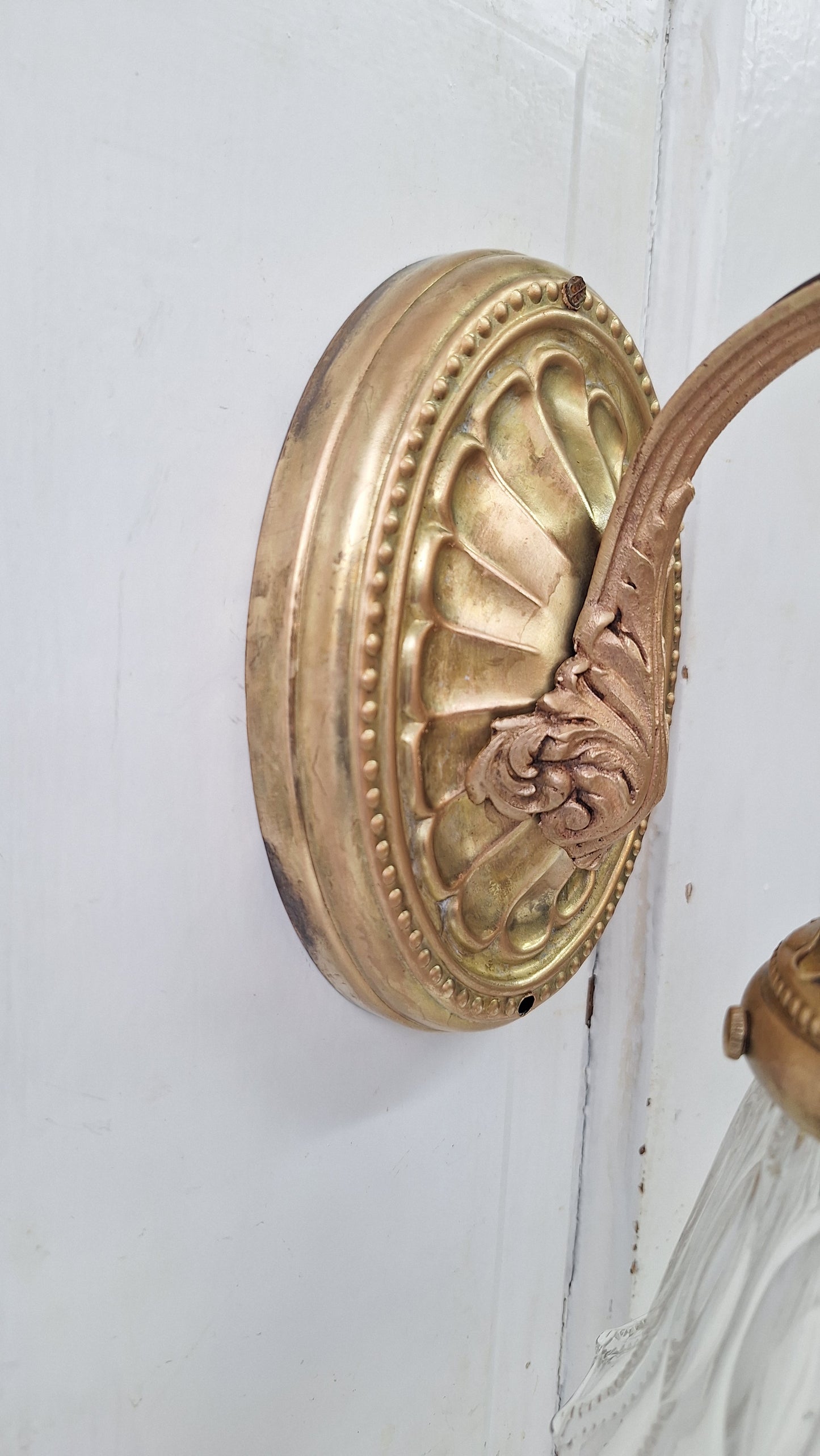 Vintage Brass Wall Sconce: Fluted Glass, Architectural Salvage