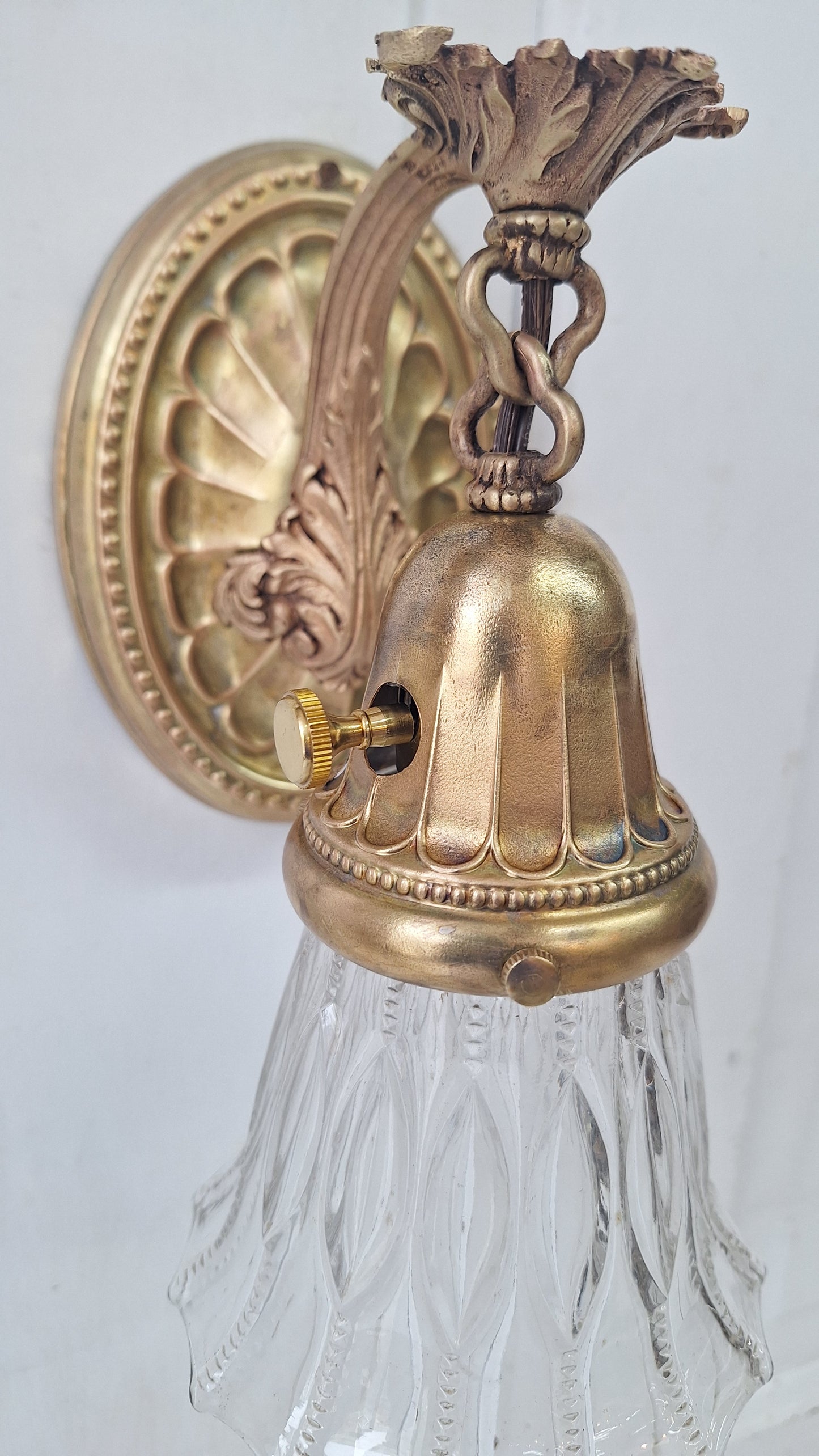 Vintage Brass Wall Sconce: Fluted Glass, Architectural Salvage