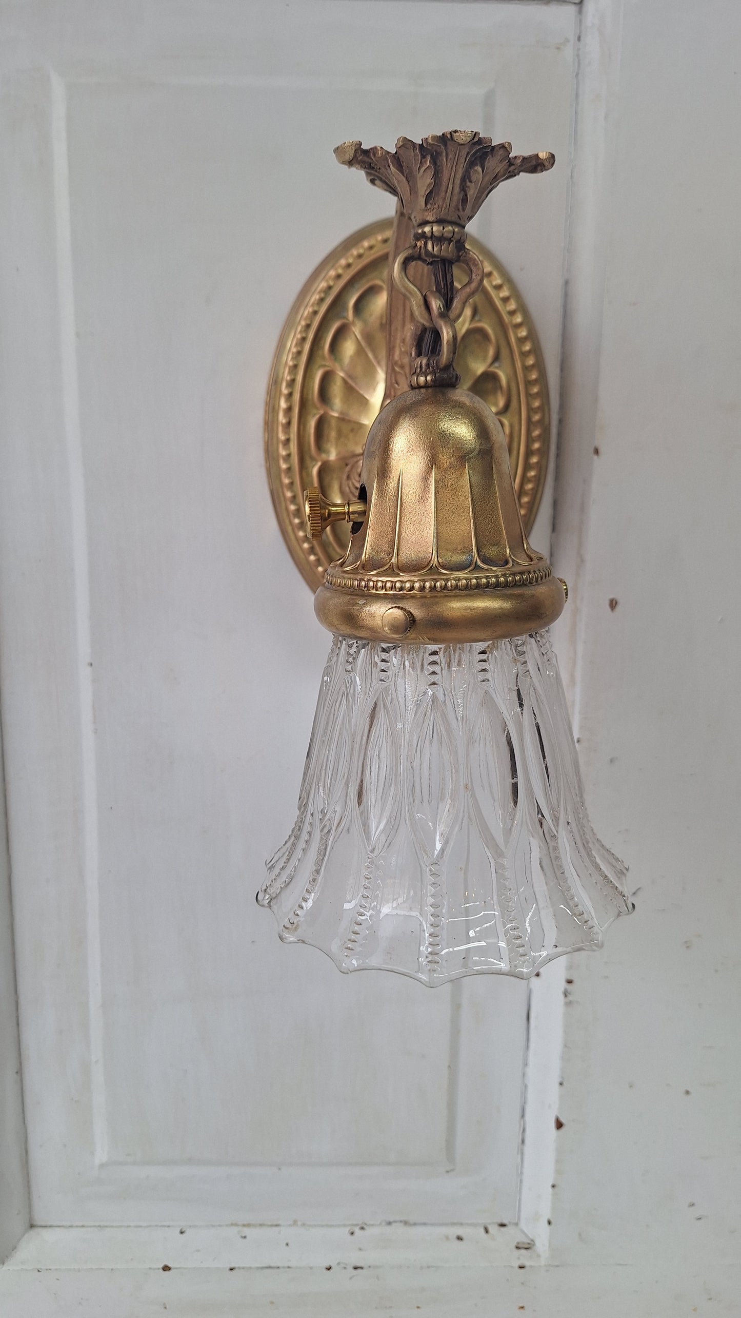 Vintage Brass Wall Sconce: Fluted Glass, Architectural Salvage