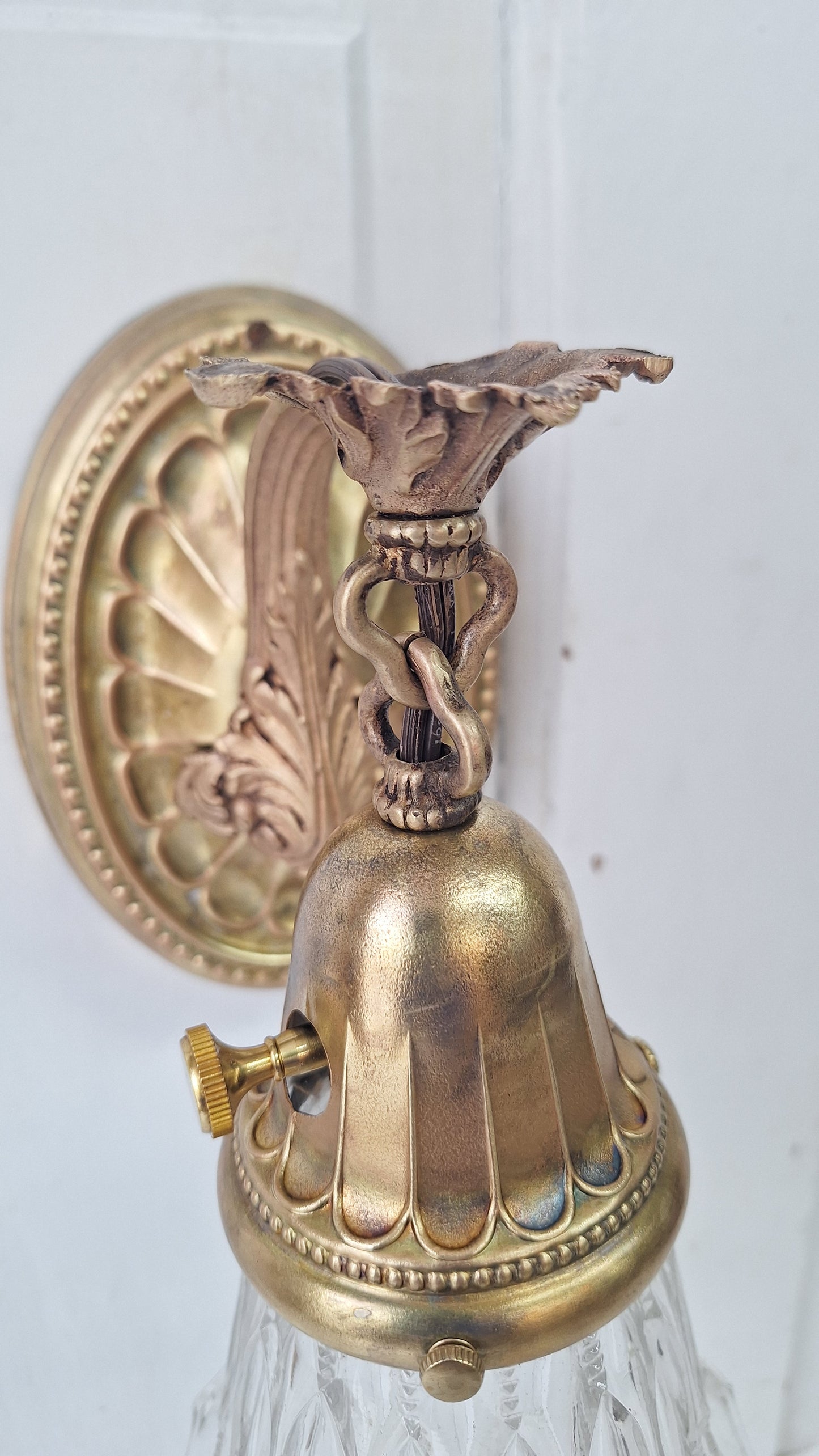 Vintage Brass Wall Sconce: Fluted Glass, Architectural Salvage