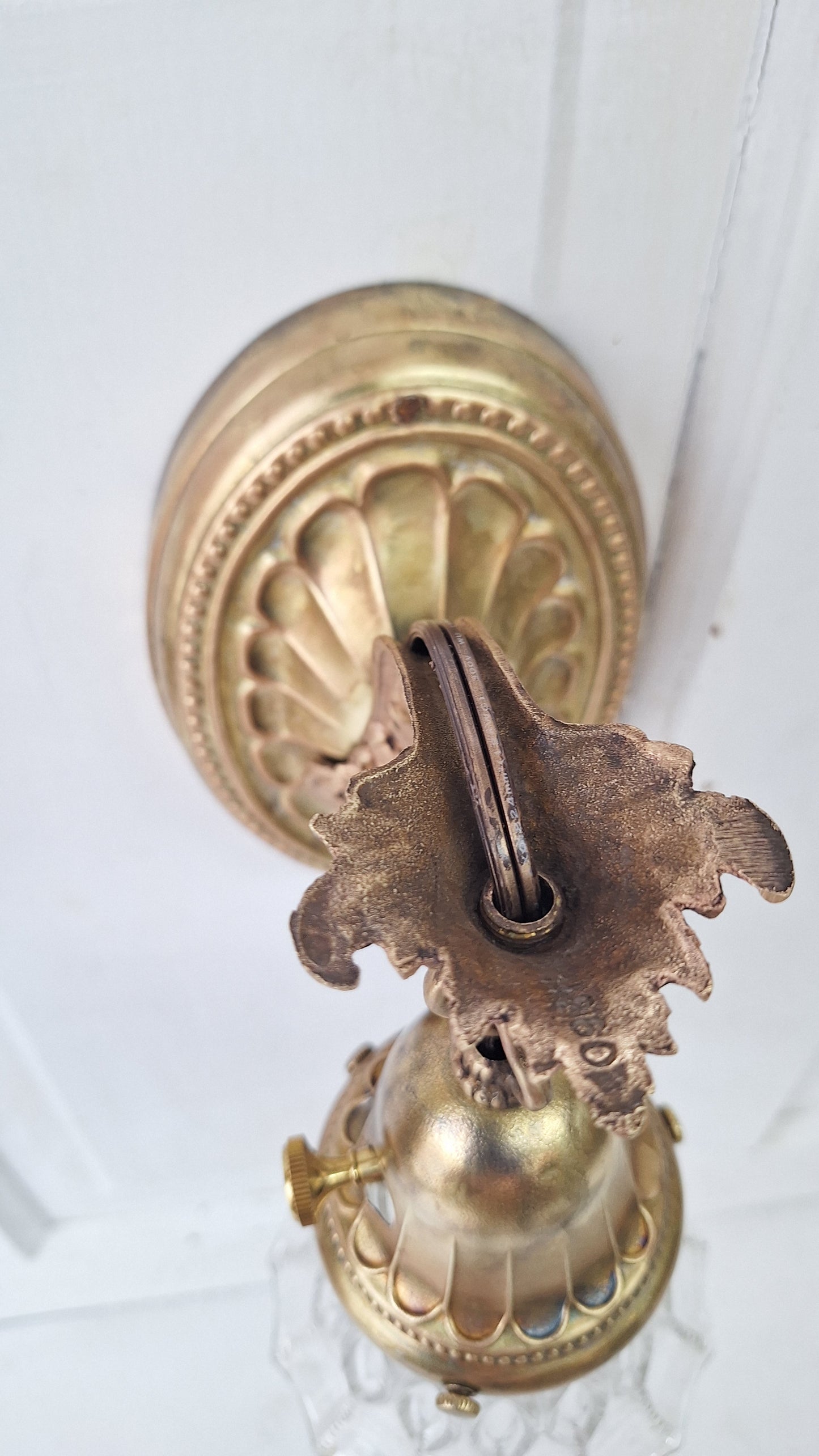 Vintage Brass Wall Sconce: Fluted Glass, Architectural Salvage