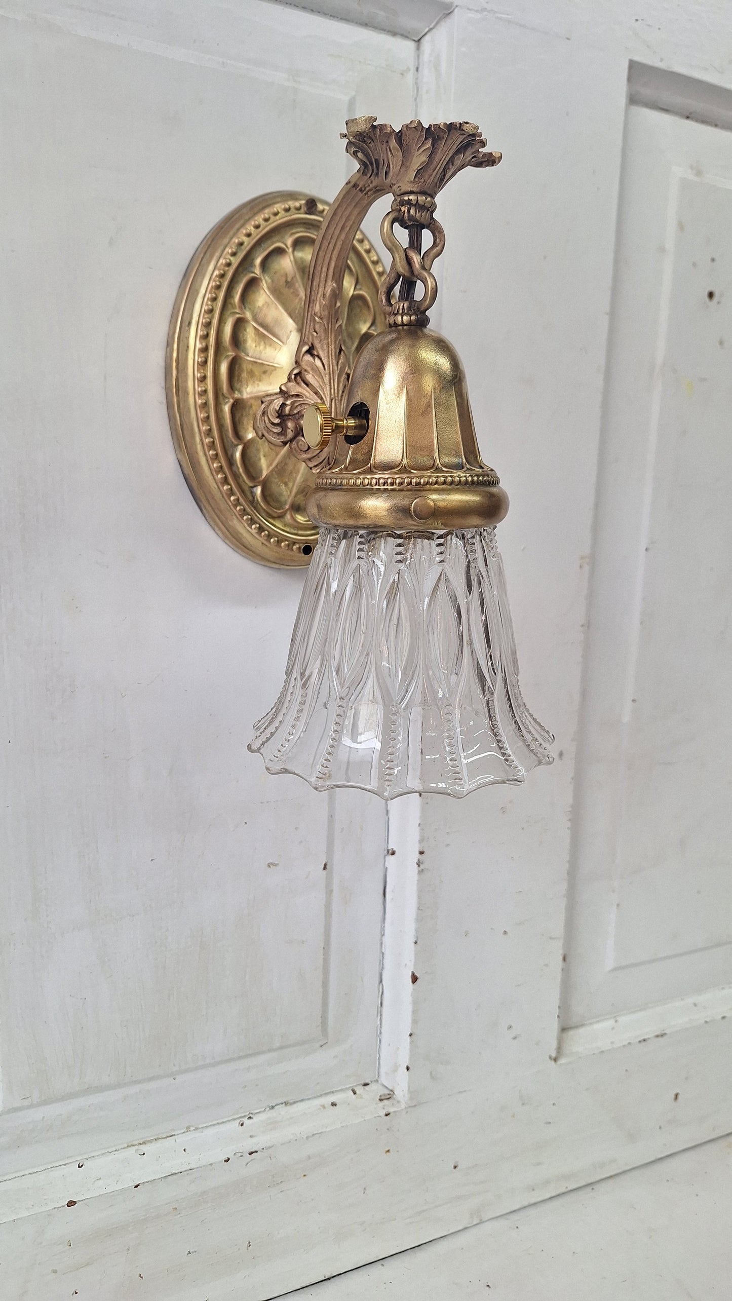 Vintage Brass Wall Sconce: Fluted Glass, Architectural Salvage