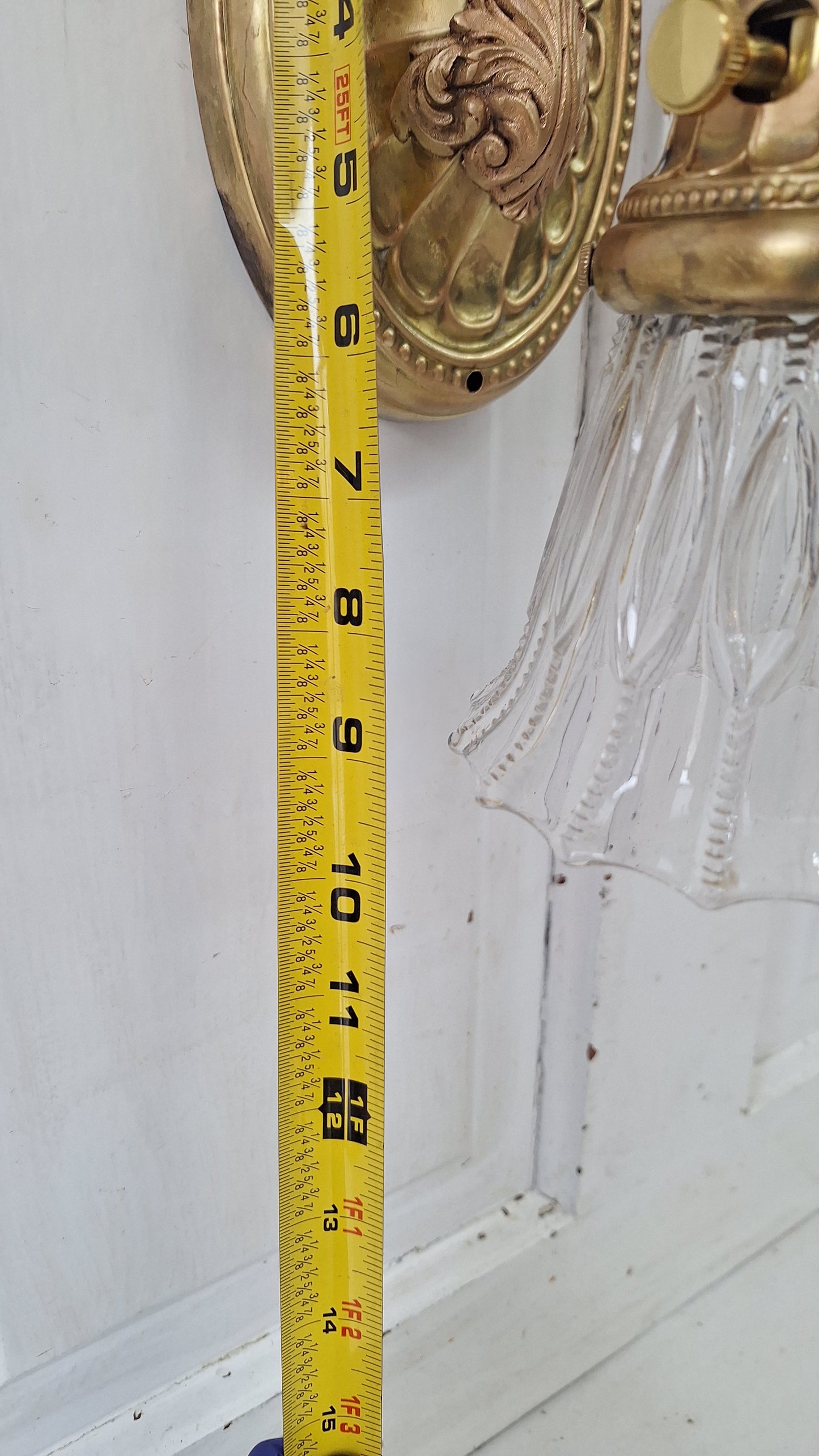 Vintage Brass Wall Sconce: Fluted Glass, Architectural Salvage