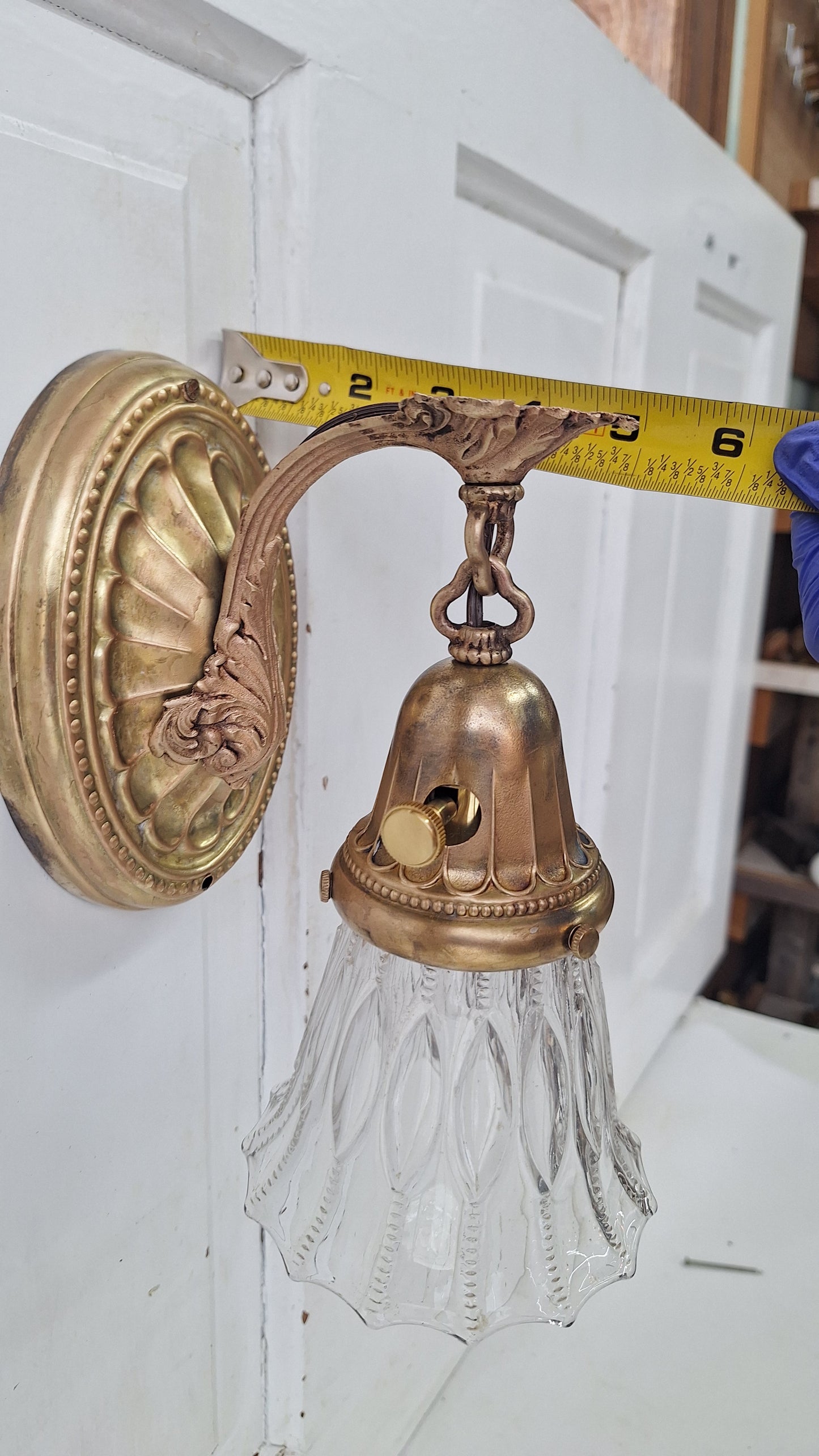 Vintage Brass Wall Sconce: Fluted Glass, Architectural Salvage