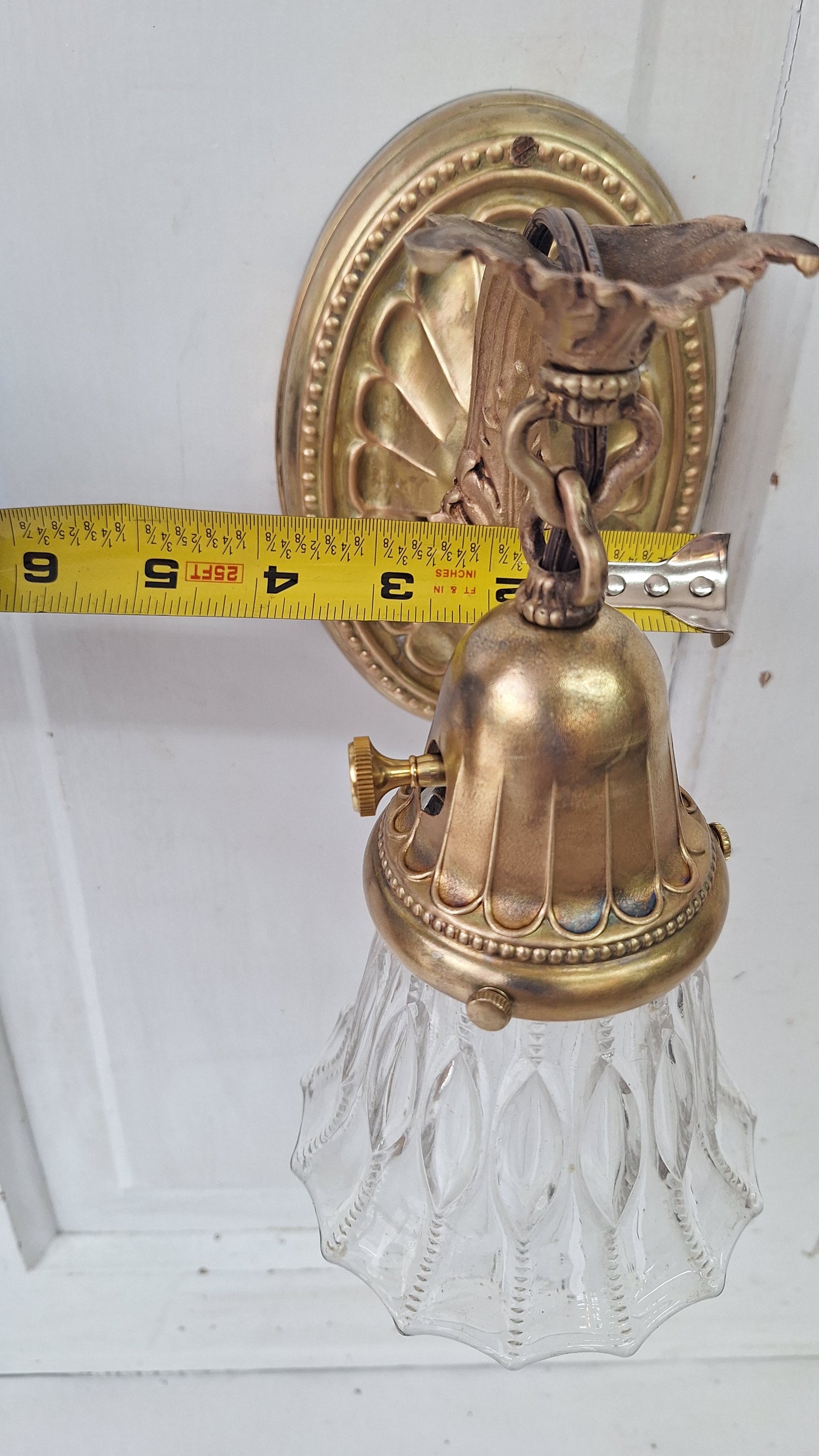 Vintage Brass Wall Sconce: Fluted Glass, Architectural Salvage
