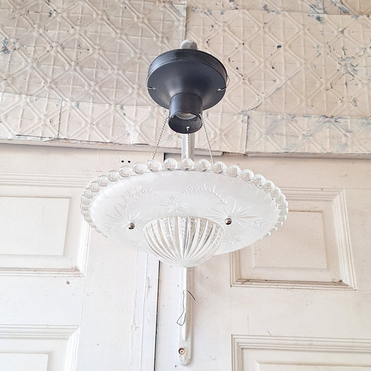 Vintage Glass Bowl Light: Deco Three-Chain Semi-Flush Mount