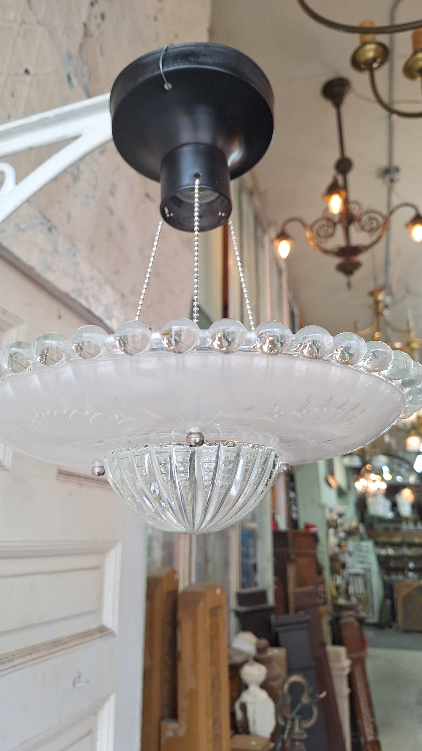 Vintage Glass Bowl Light: Deco Three-Chain Semi-Flush Mount