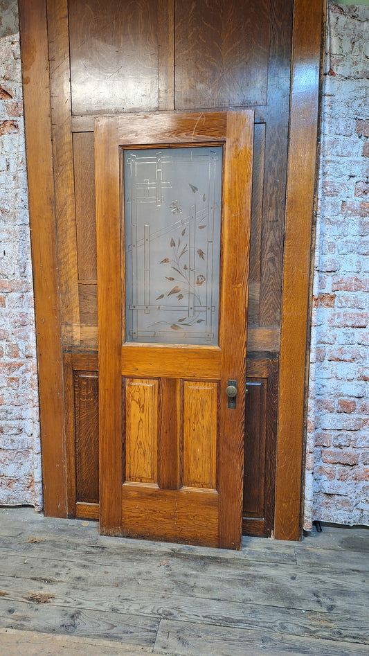 Victorian Etched Glass Door, Antique Eastlake Interior Door