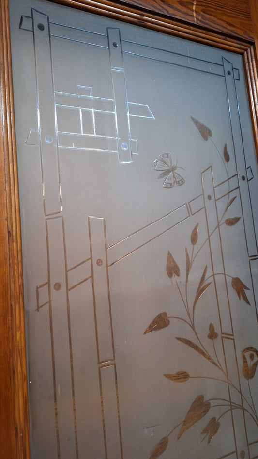 Victorian Etched Glass Door, Antique Eastlake Interior Door