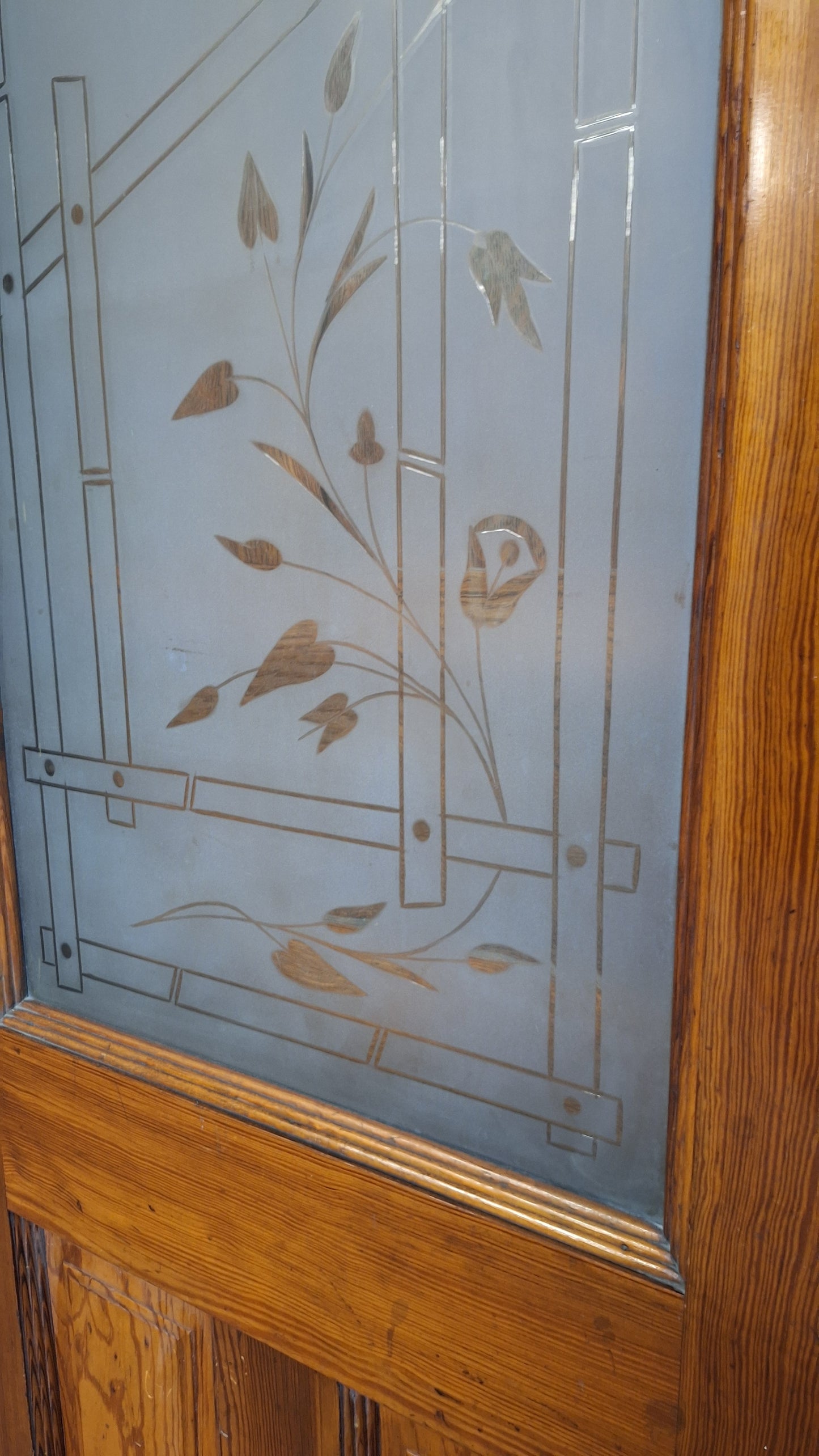 Victorian Etched Glass Door, Antique Eastlake Interior Door