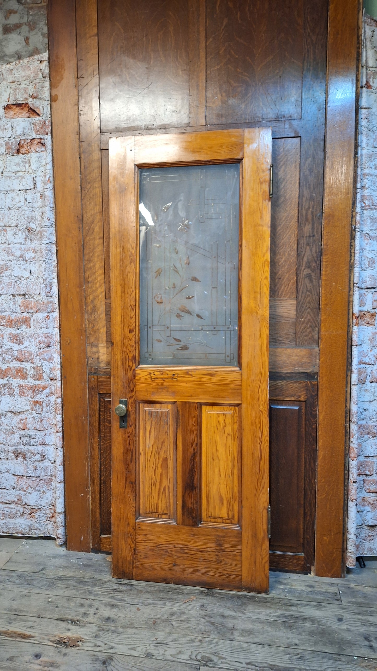 Victorian Etched Glass Door, Antique Eastlake Interior Door