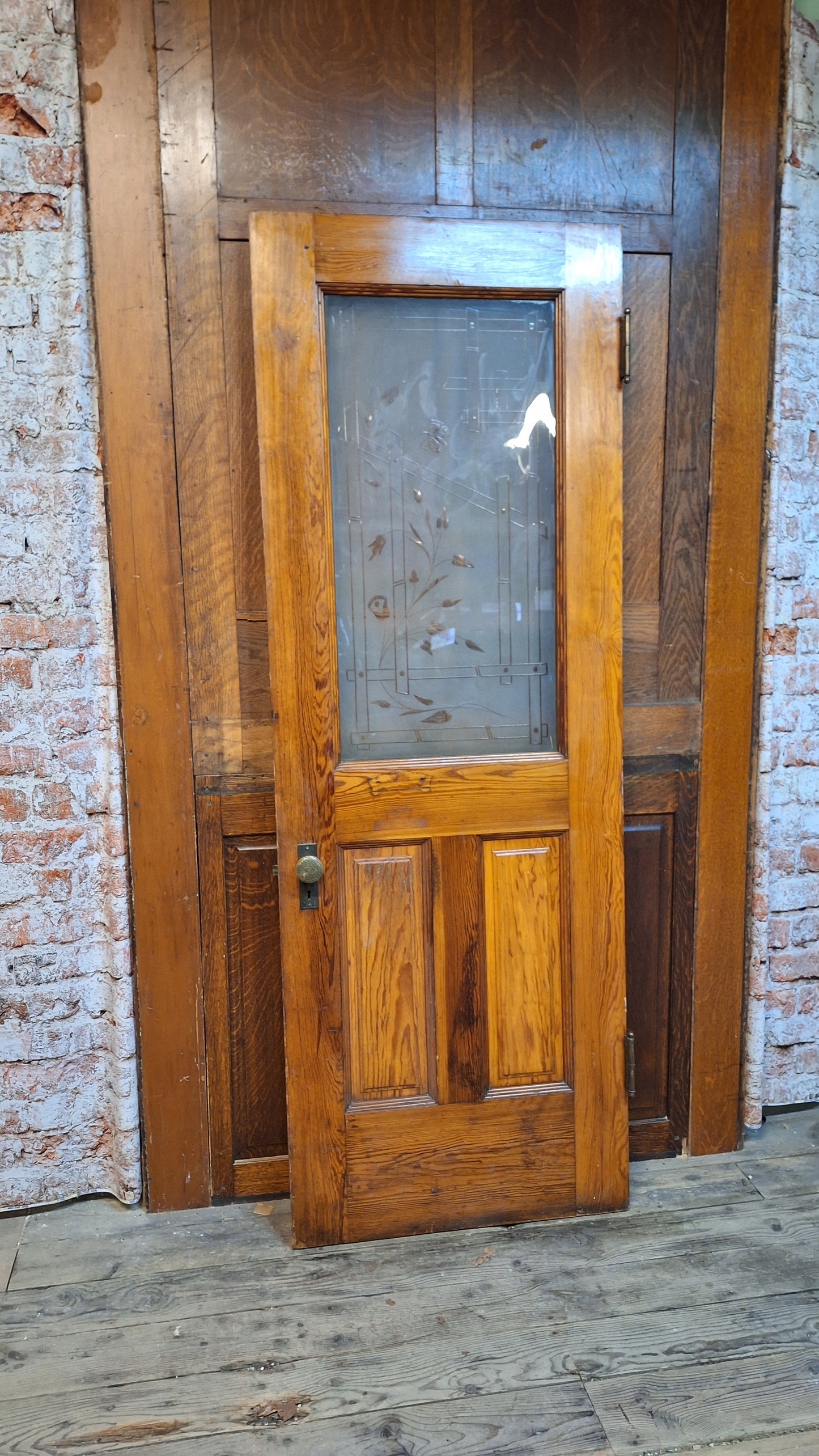 Victorian Etched Glass Door, Antique Eastlake Interior Door