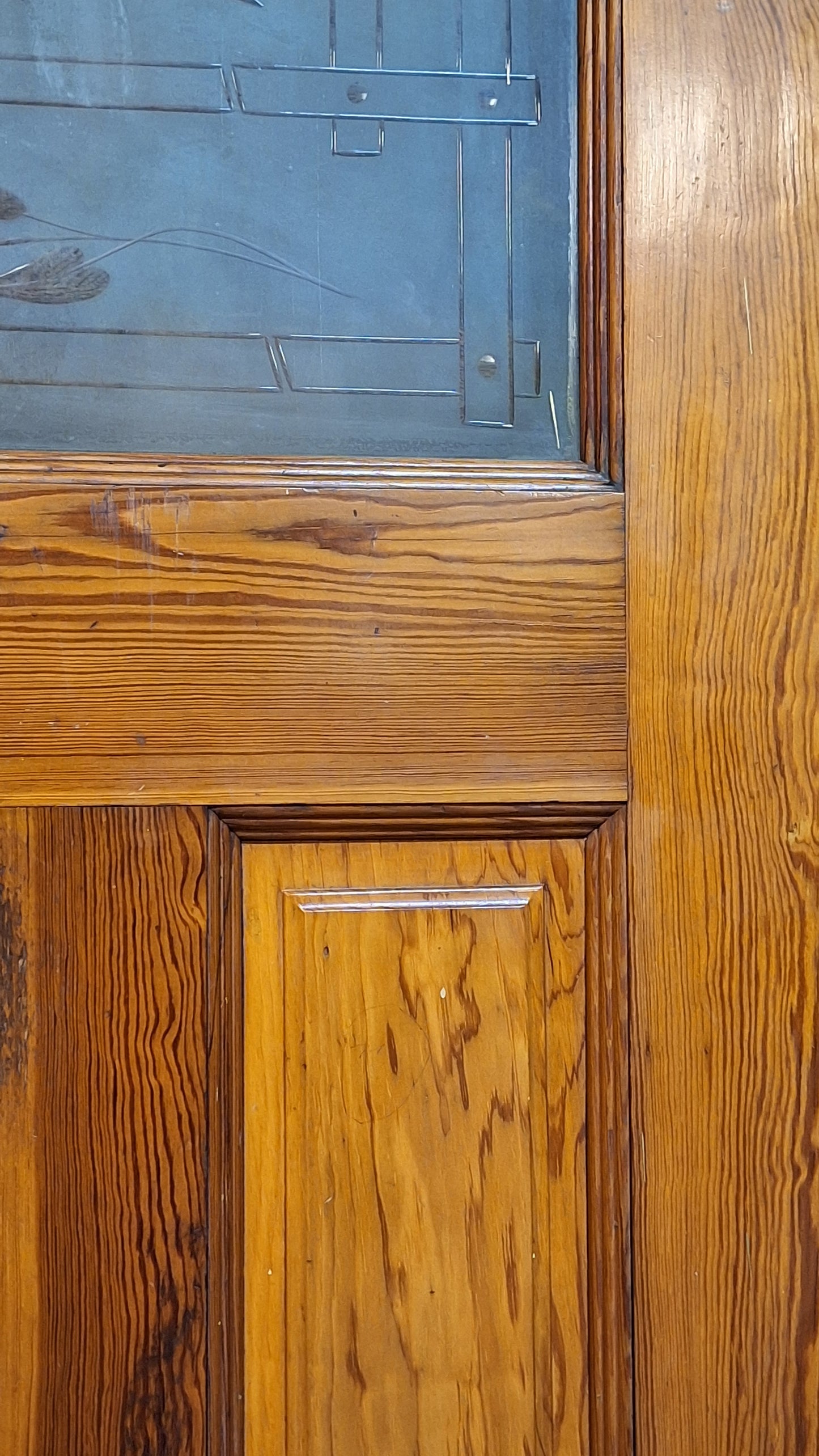 Victorian Etched Glass Door, Antique Eastlake Interior Door