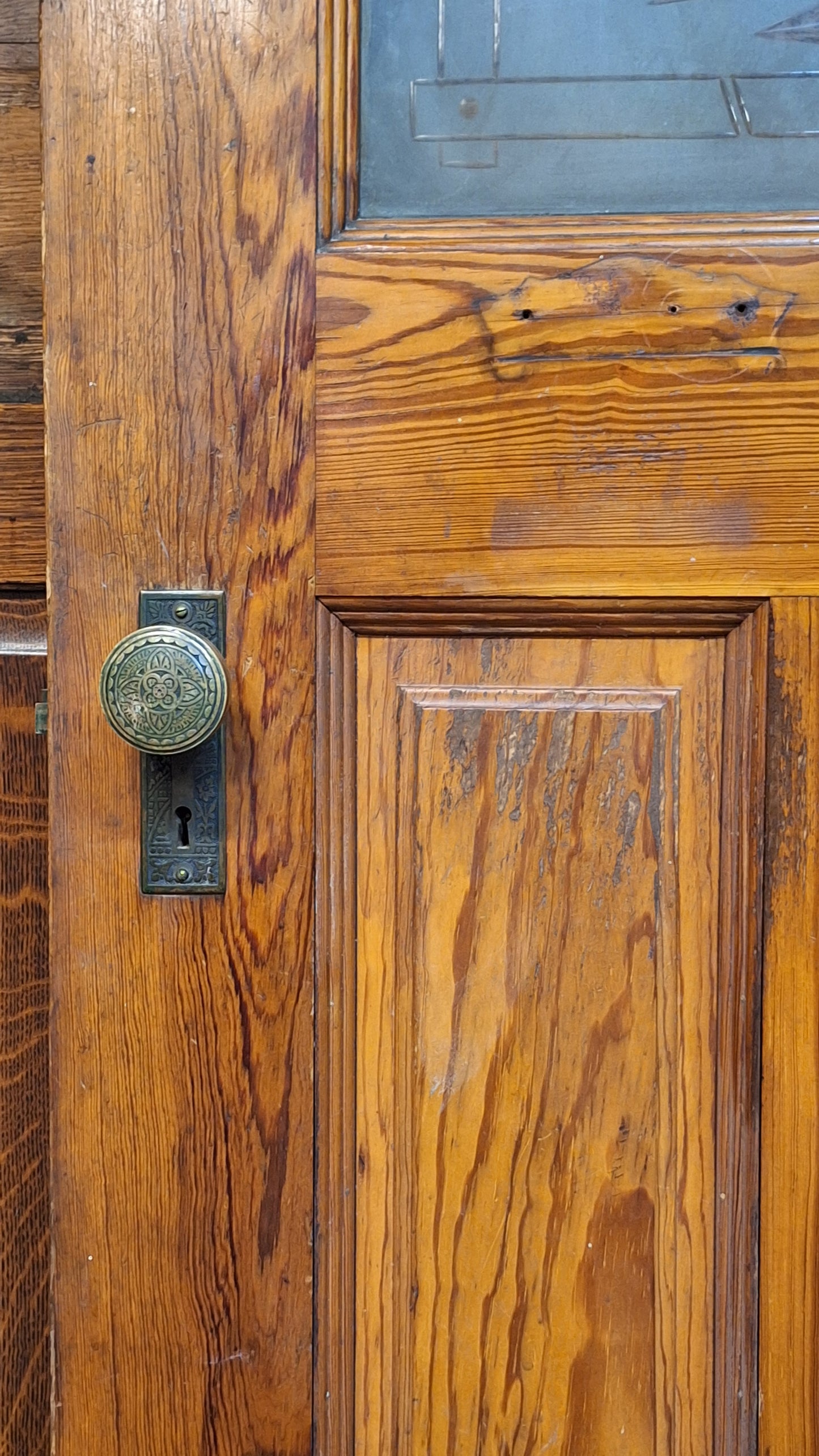 Victorian Etched Glass Door, Antique Eastlake Interior Door