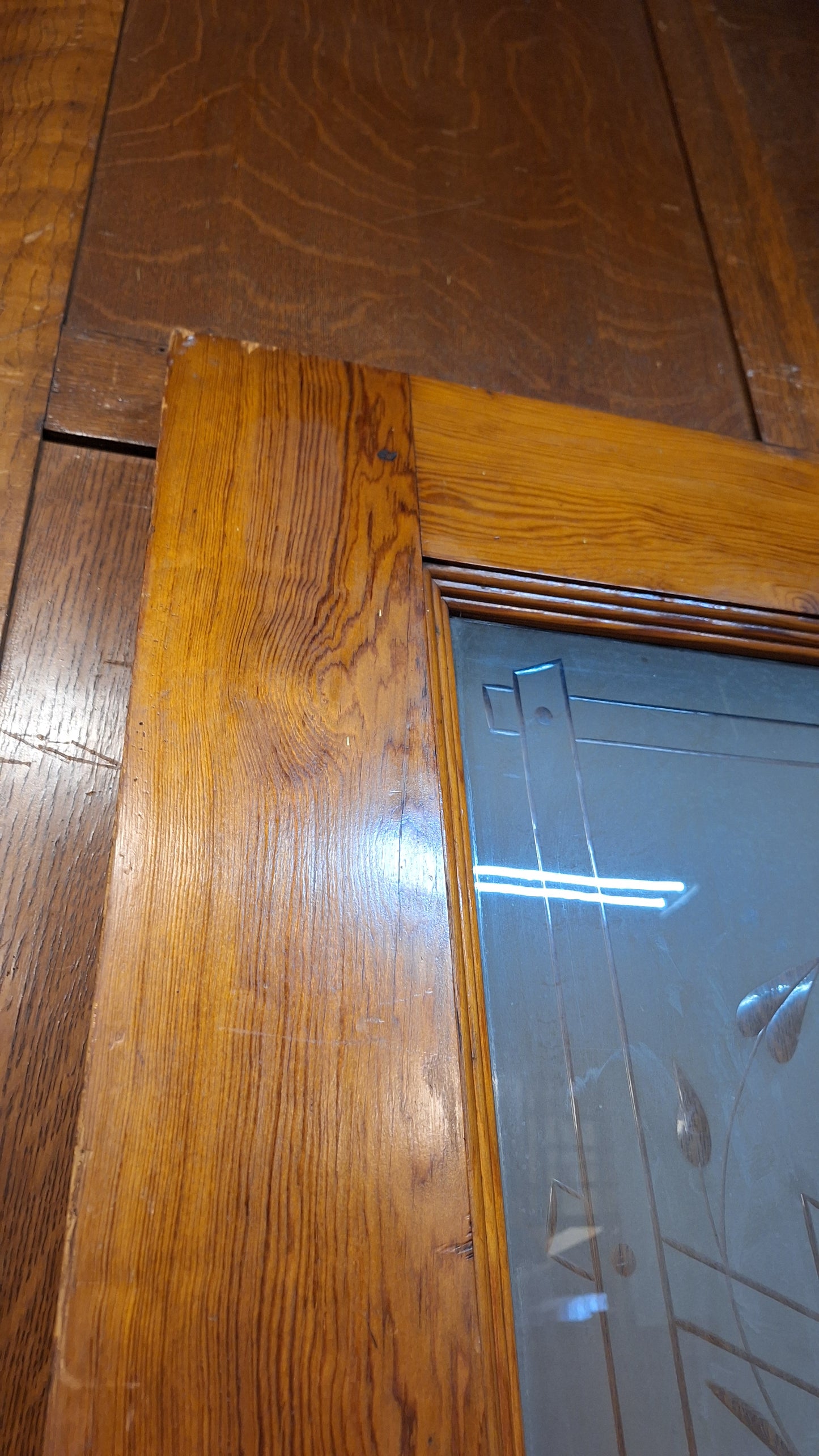 Victorian Etched Glass Door, Antique Eastlake Interior Door