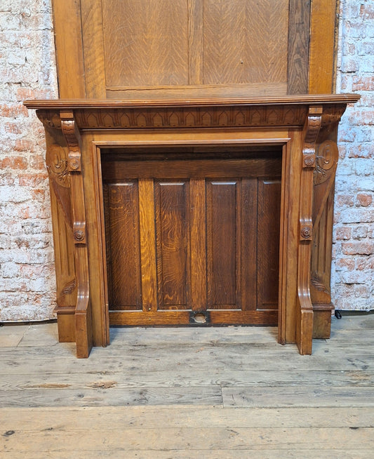 Carved Wood Antique Mantle, Victorian Era Fireplace Surround