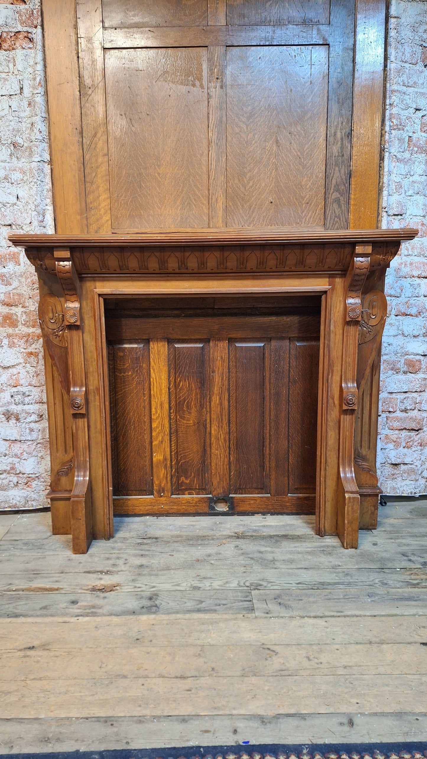 Carved Wood Antique Mantle, Victorian Era Fireplace Surround