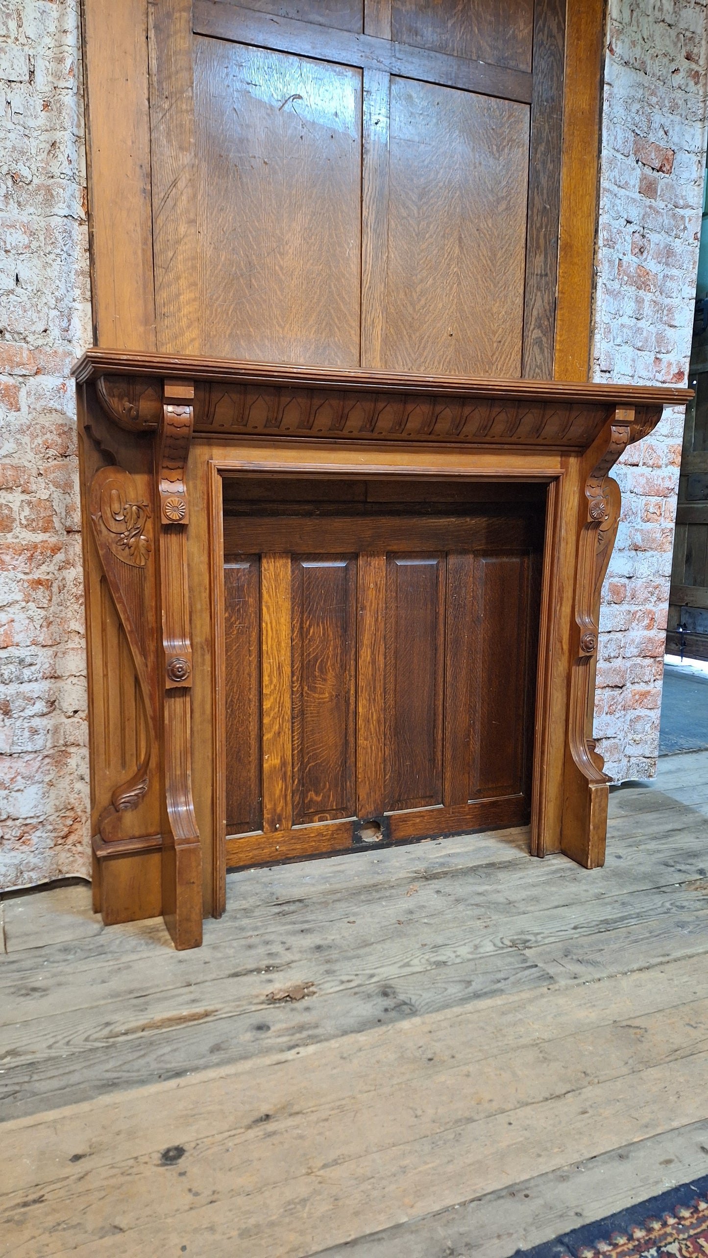 Carved Wood Antique Mantle, Victorian Era Fireplace Surround