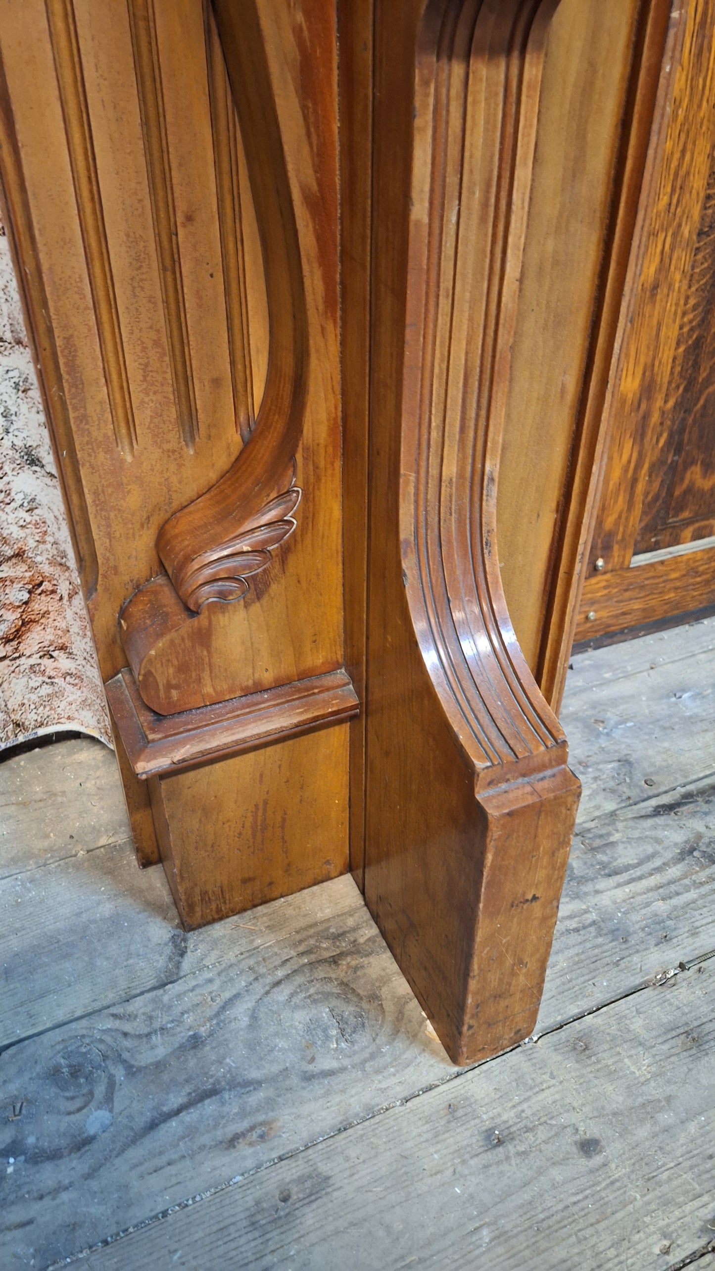 Carved Wood Antique Mantle, Victorian Era Fireplace Surround