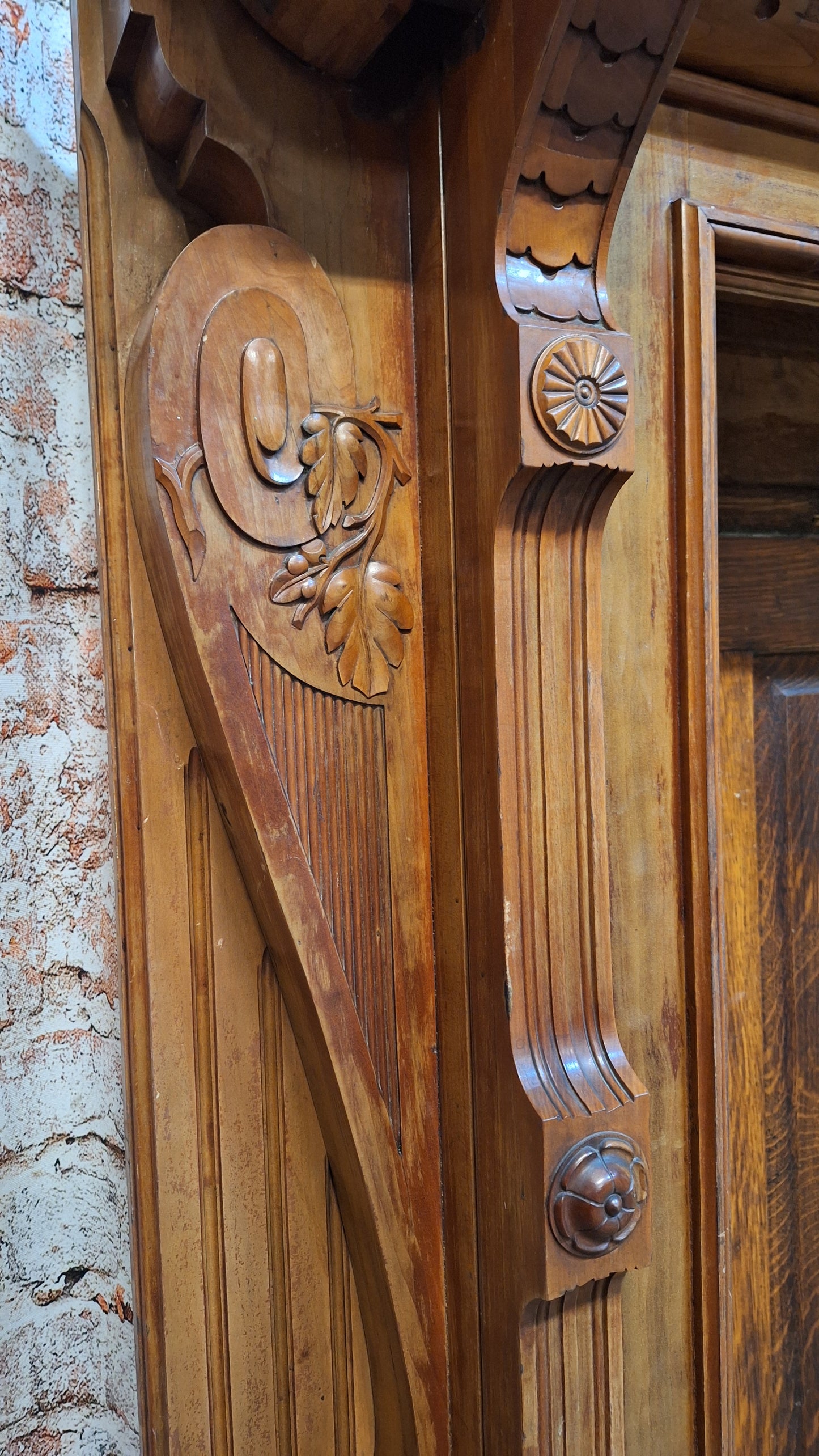 Carved Wood Antique Mantle, Victorian Era Fireplace Surround