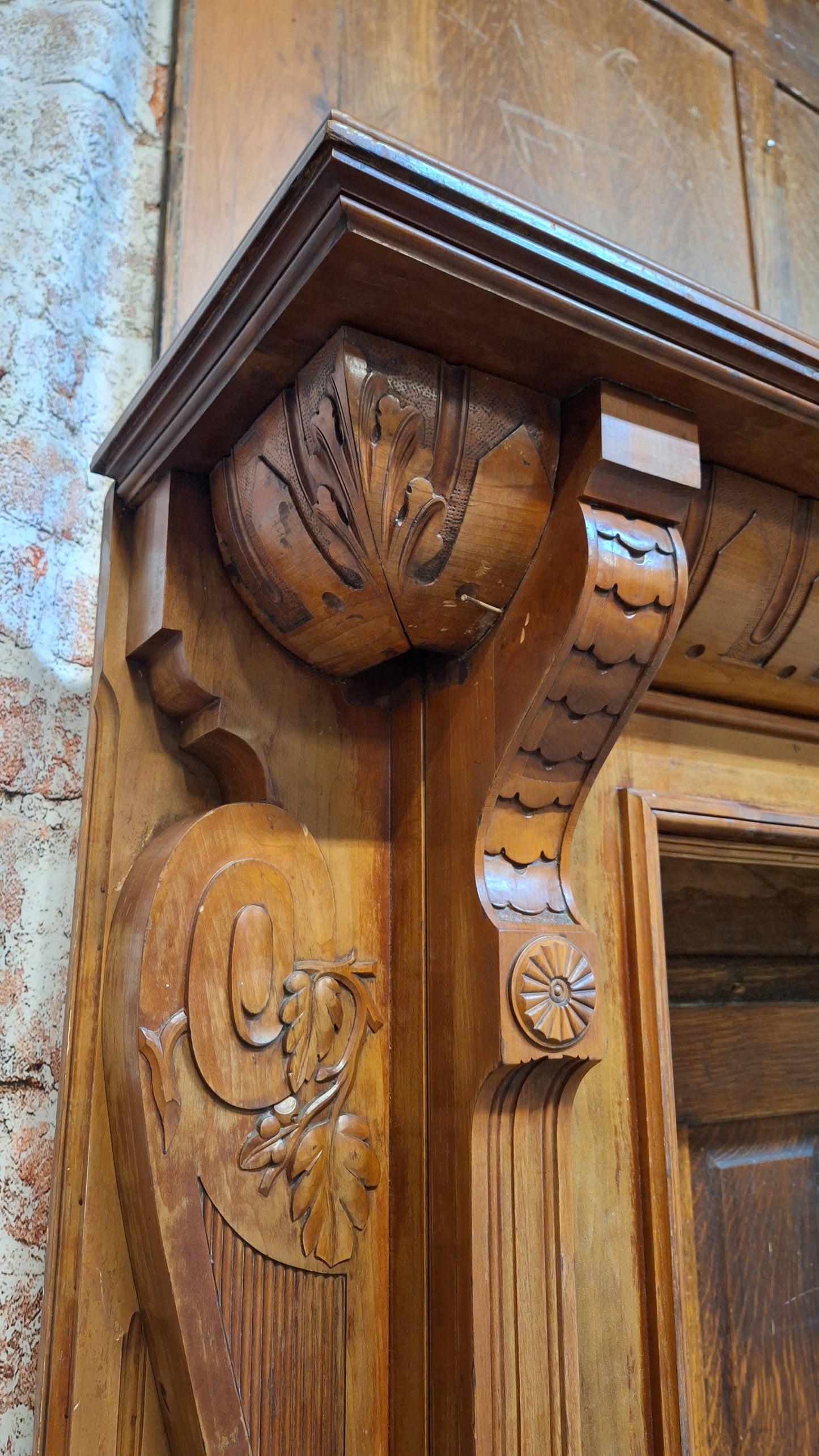 Carved Wood Antique Mantle, Victorian Era Fireplace Surround