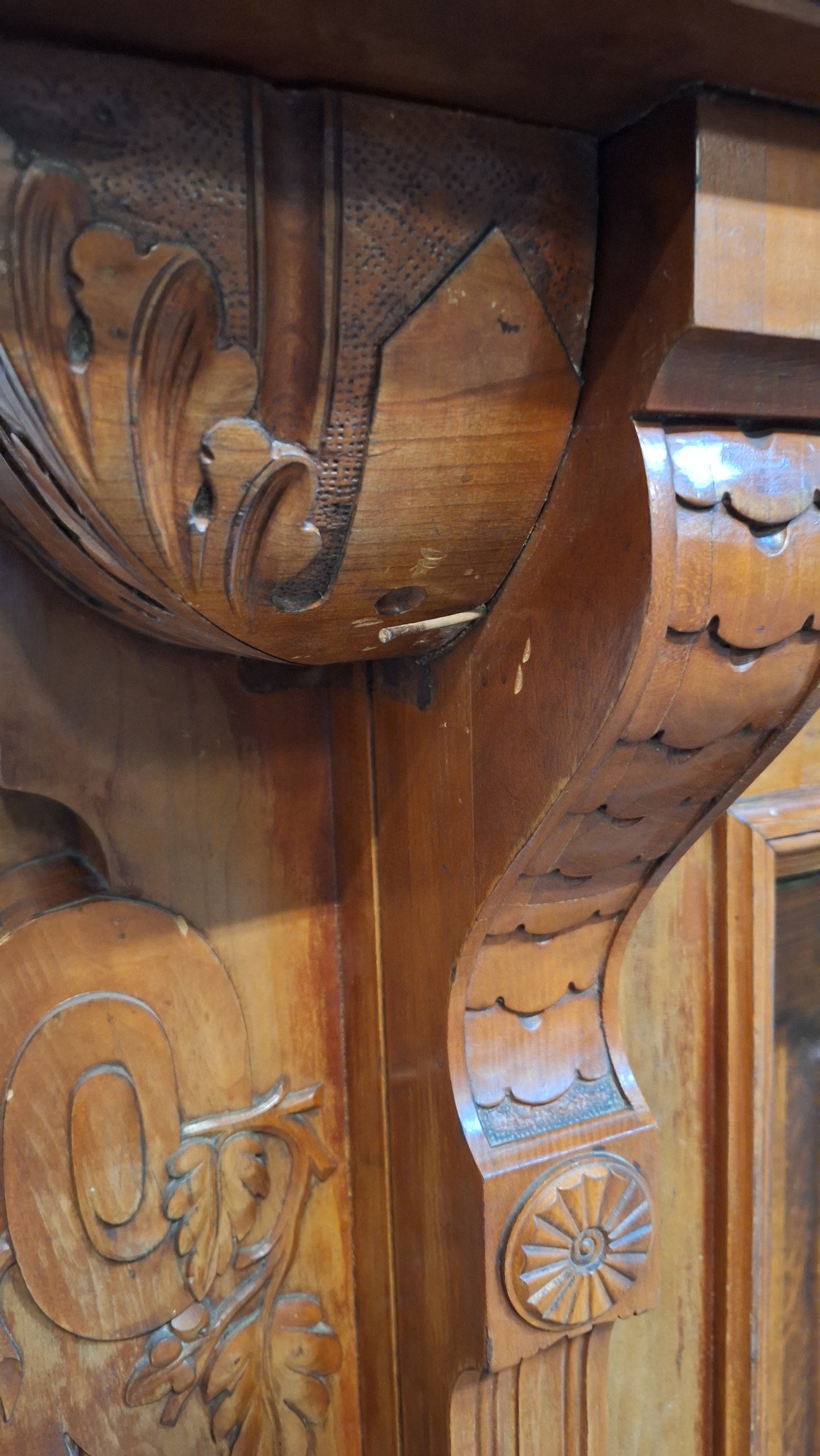 Carved Wood Antique Mantle, Victorian Era Fireplace Surround