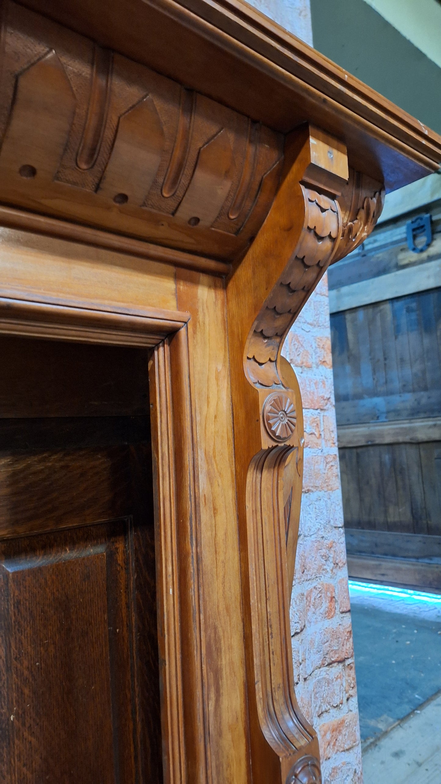 Carved Wood Antique Mantle, Victorian Era Fireplace Surround