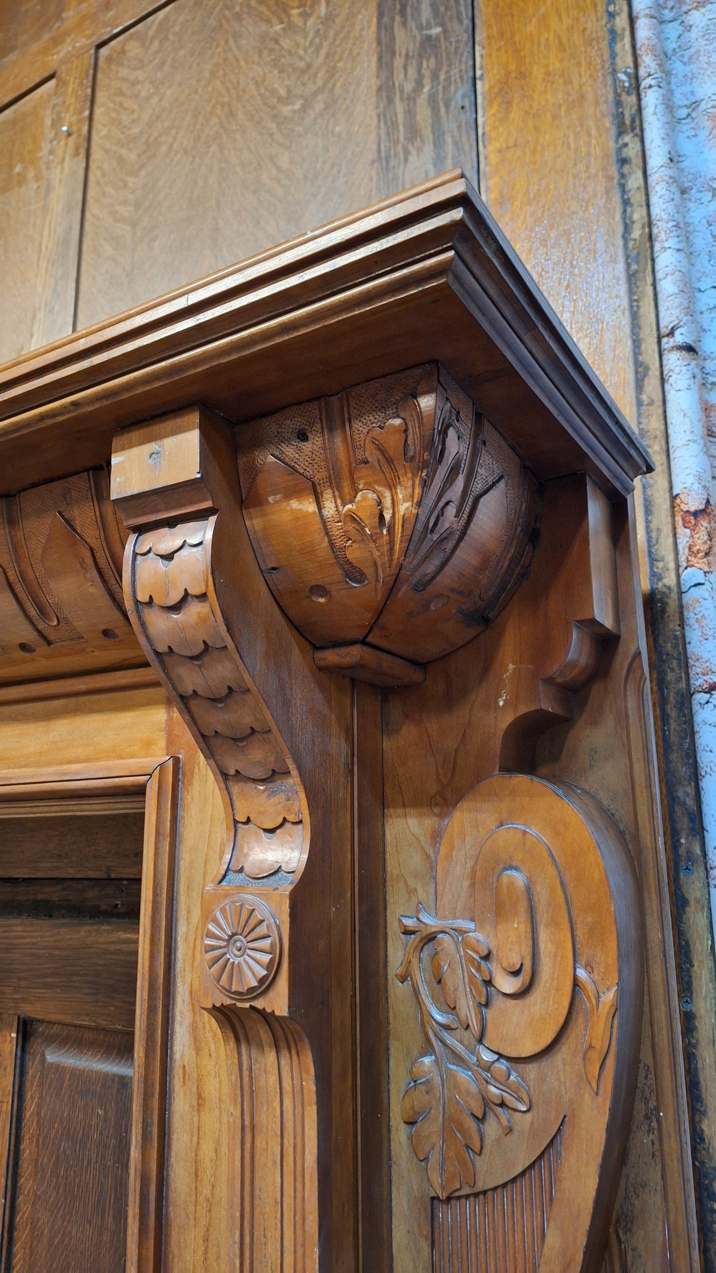 Carved Wood Antique Mantle, Victorian Era Fireplace Surround