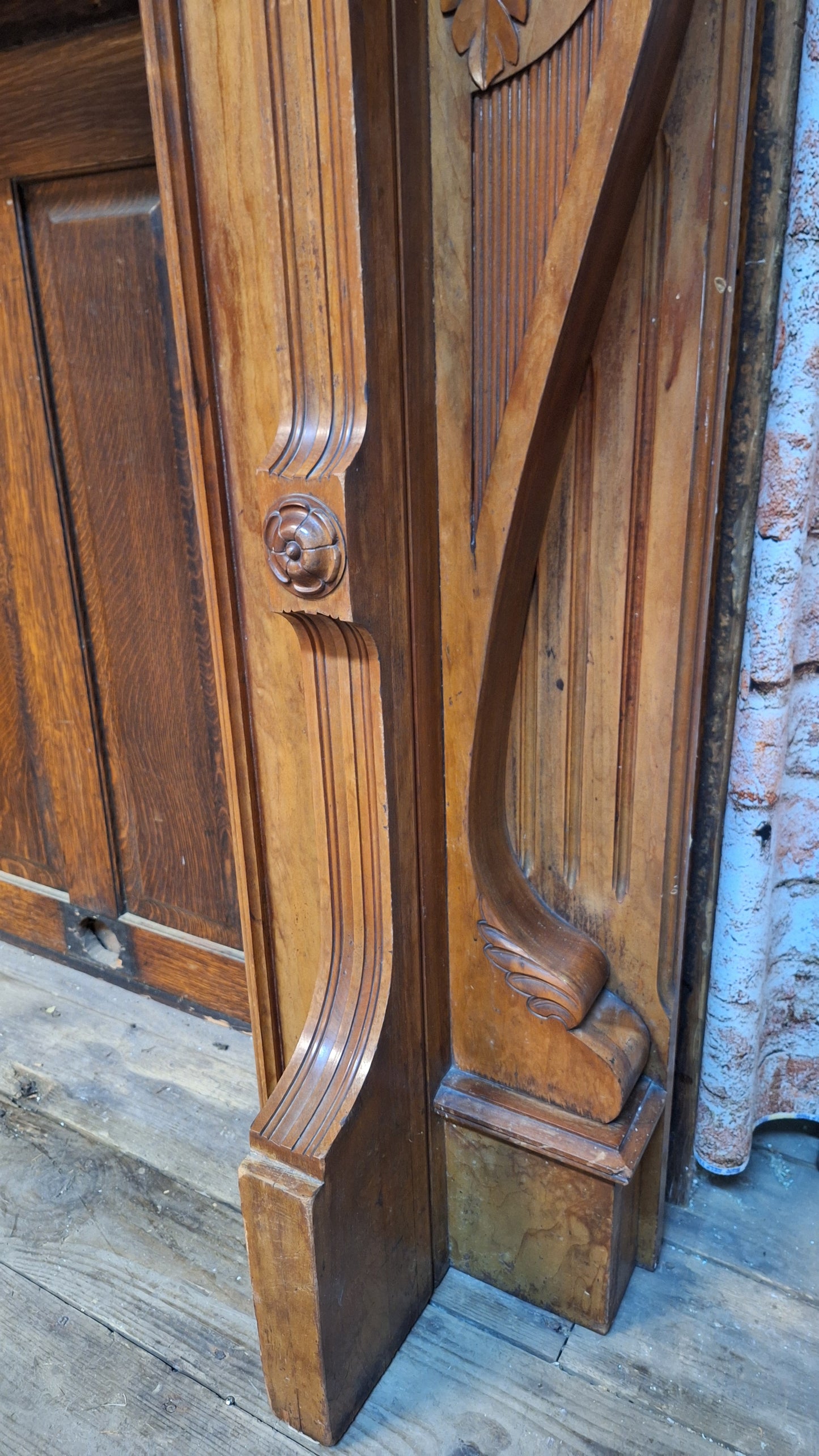 Carved Wood Antique Mantle, Victorian Era Fireplace Surround