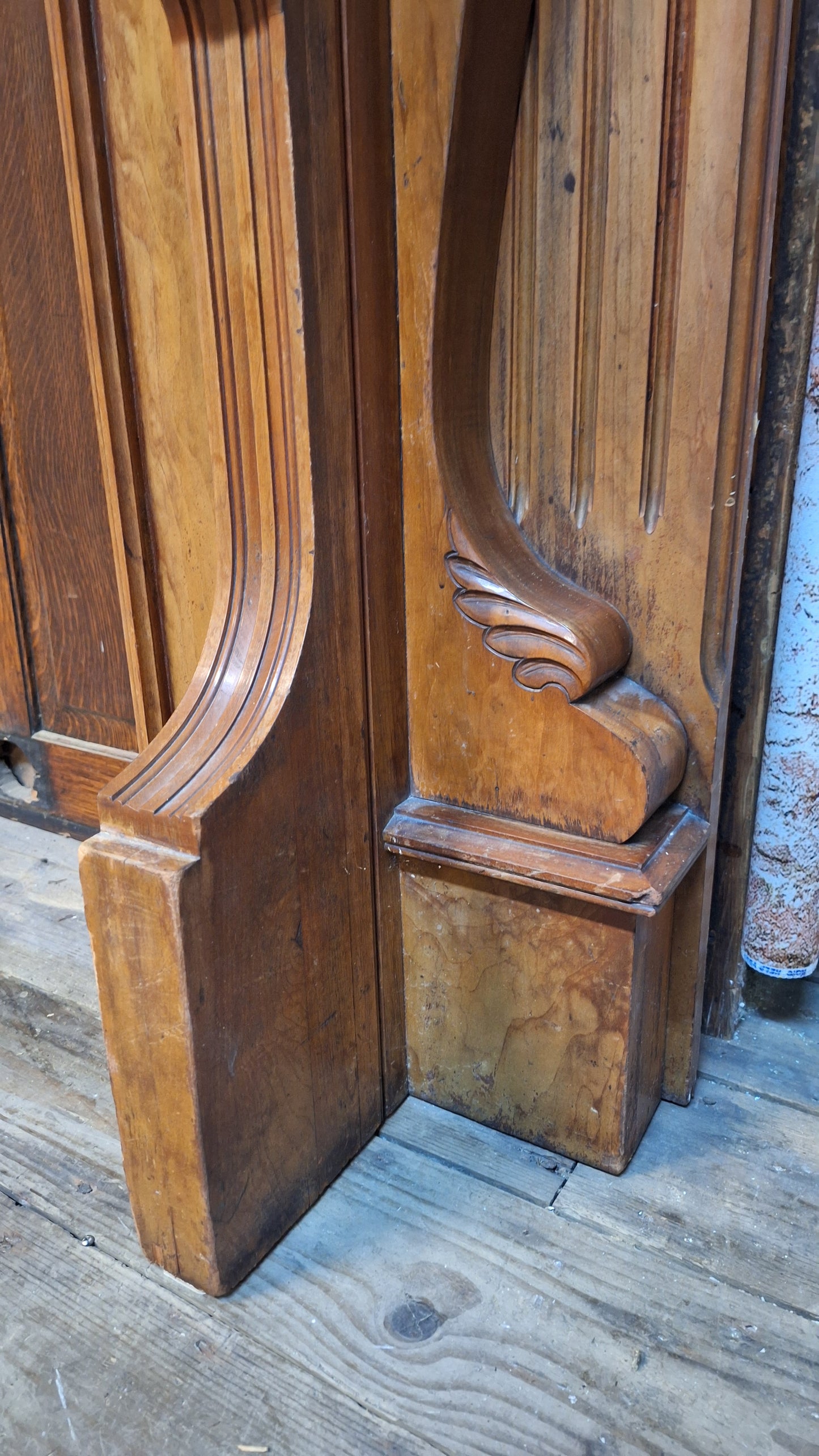 Carved Wood Antique Mantle, Victorian Era Fireplace Surround