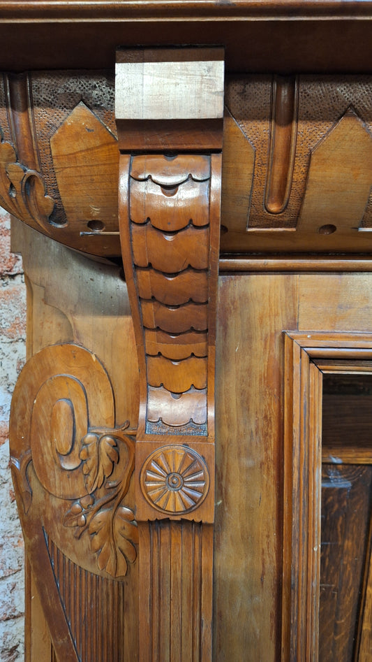 Carved Wood Antique Mantle, Victorian Era Fireplace Surround