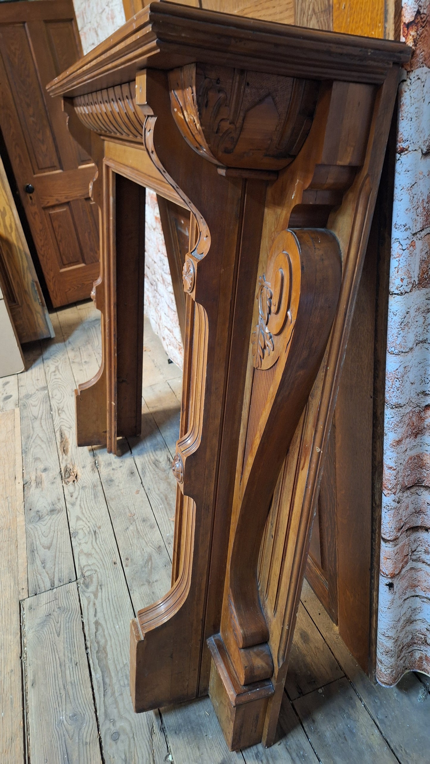 Carved Wood Antique Mantle, Victorian Era Fireplace Surround