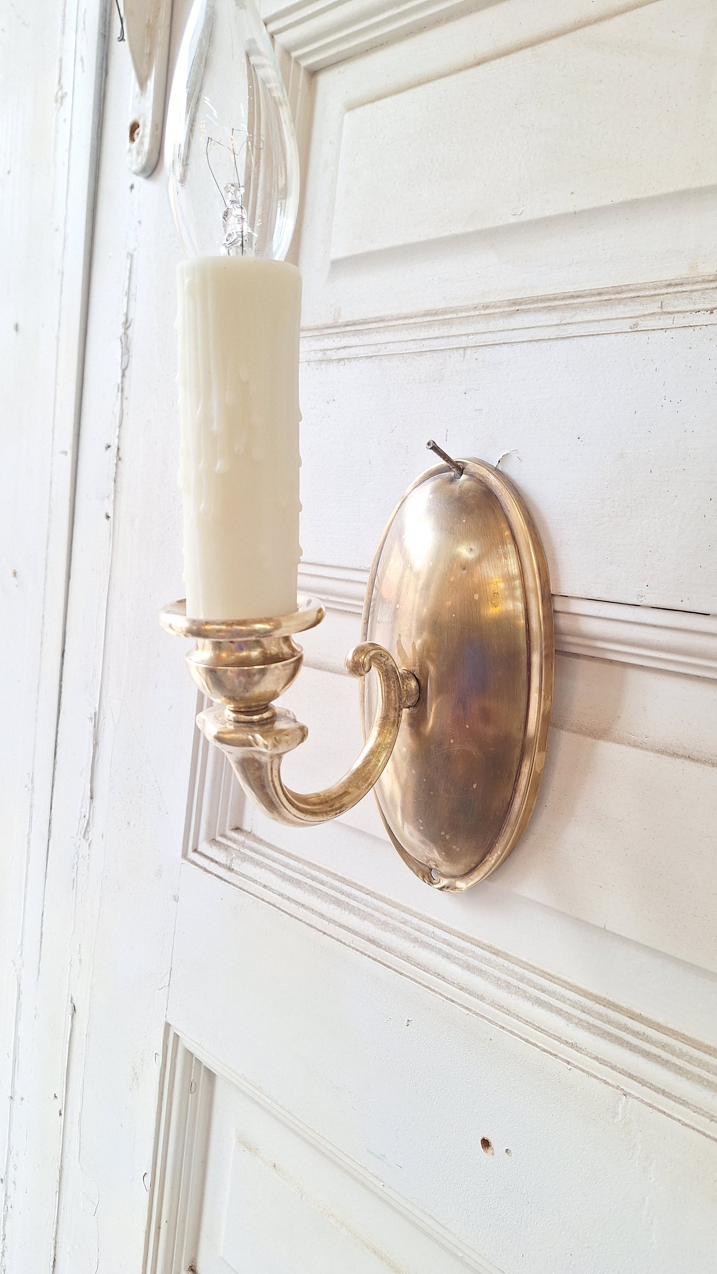 Vintage Brass Sconce with Candle Socket, Antique Wall Mount Light