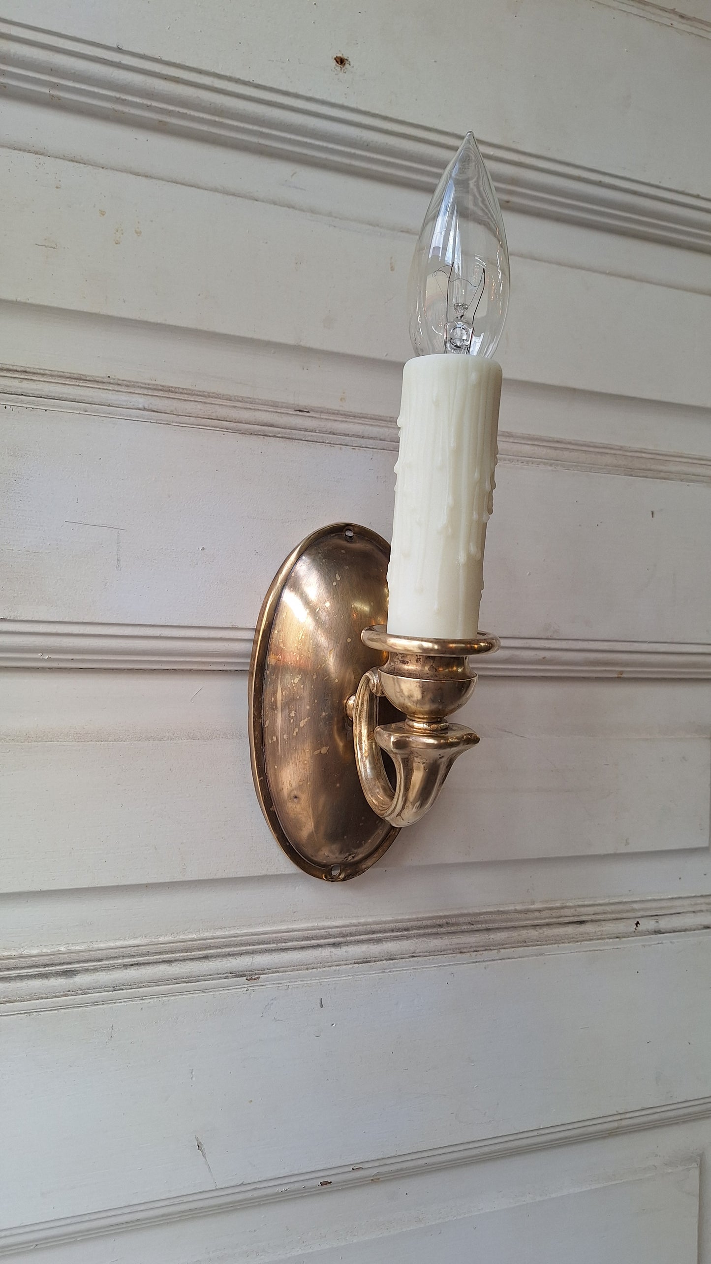Vintage Brass Sconce with Candle Socket, Antique Wall Mount Light
