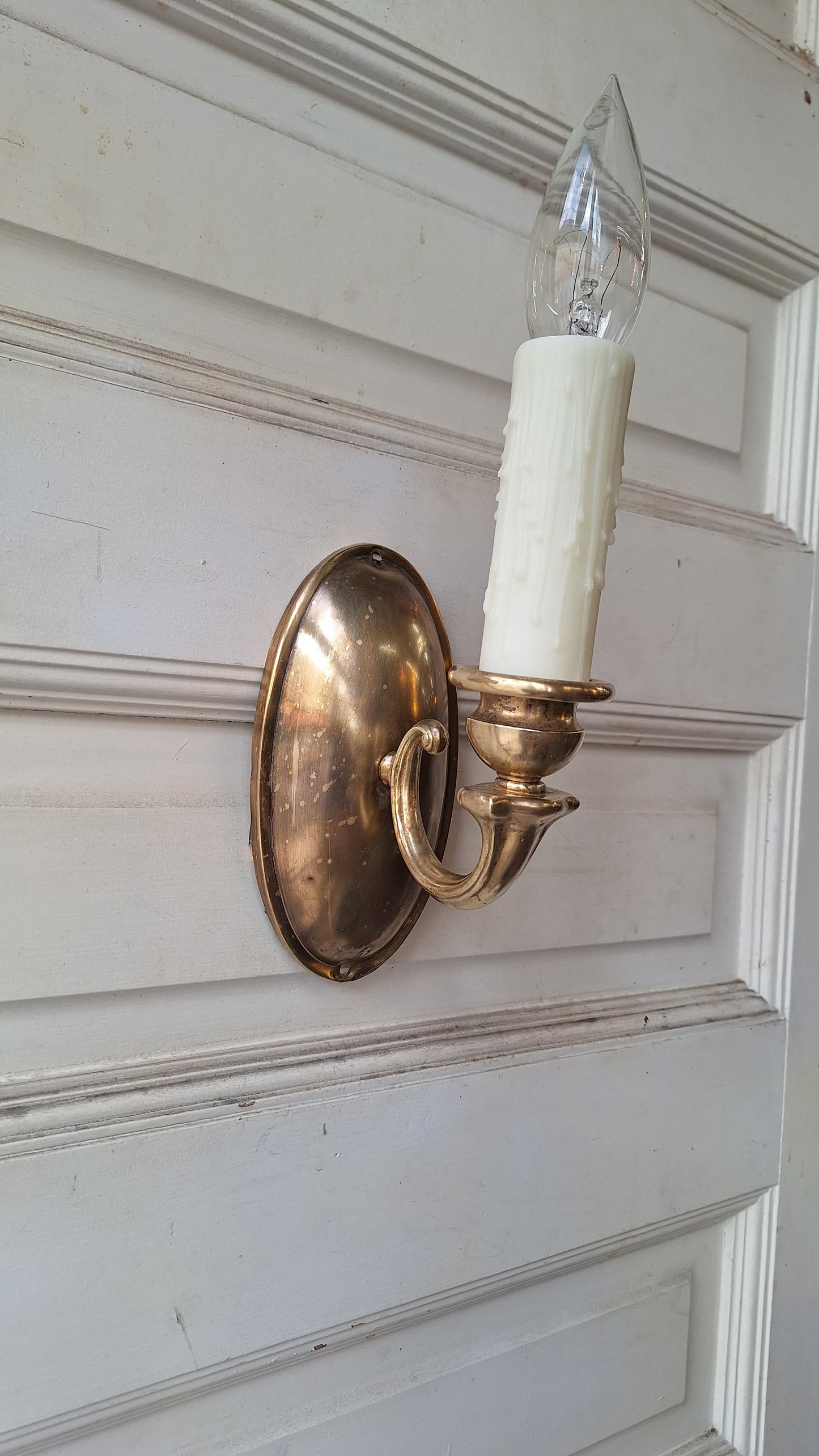 Vintage Brass Sconce with Candle Socket, Antique Wall Mount Light