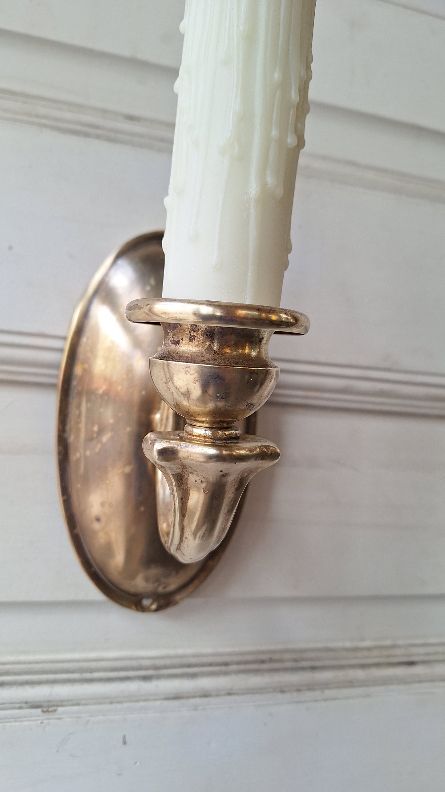 Vintage Brass Sconce with Candle Socket, Antique Wall Mount Light