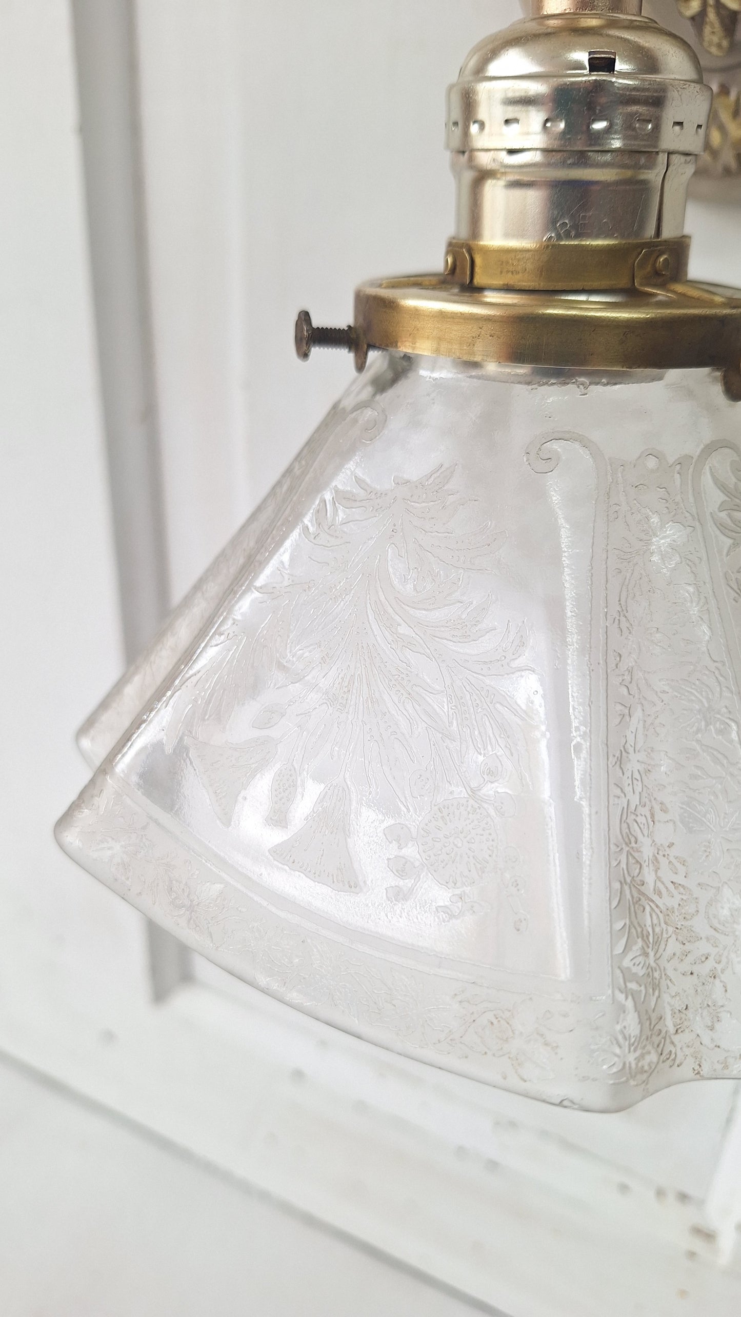 Antique Fluted Glass Shade Sconce, Silver and Gold Wall Light