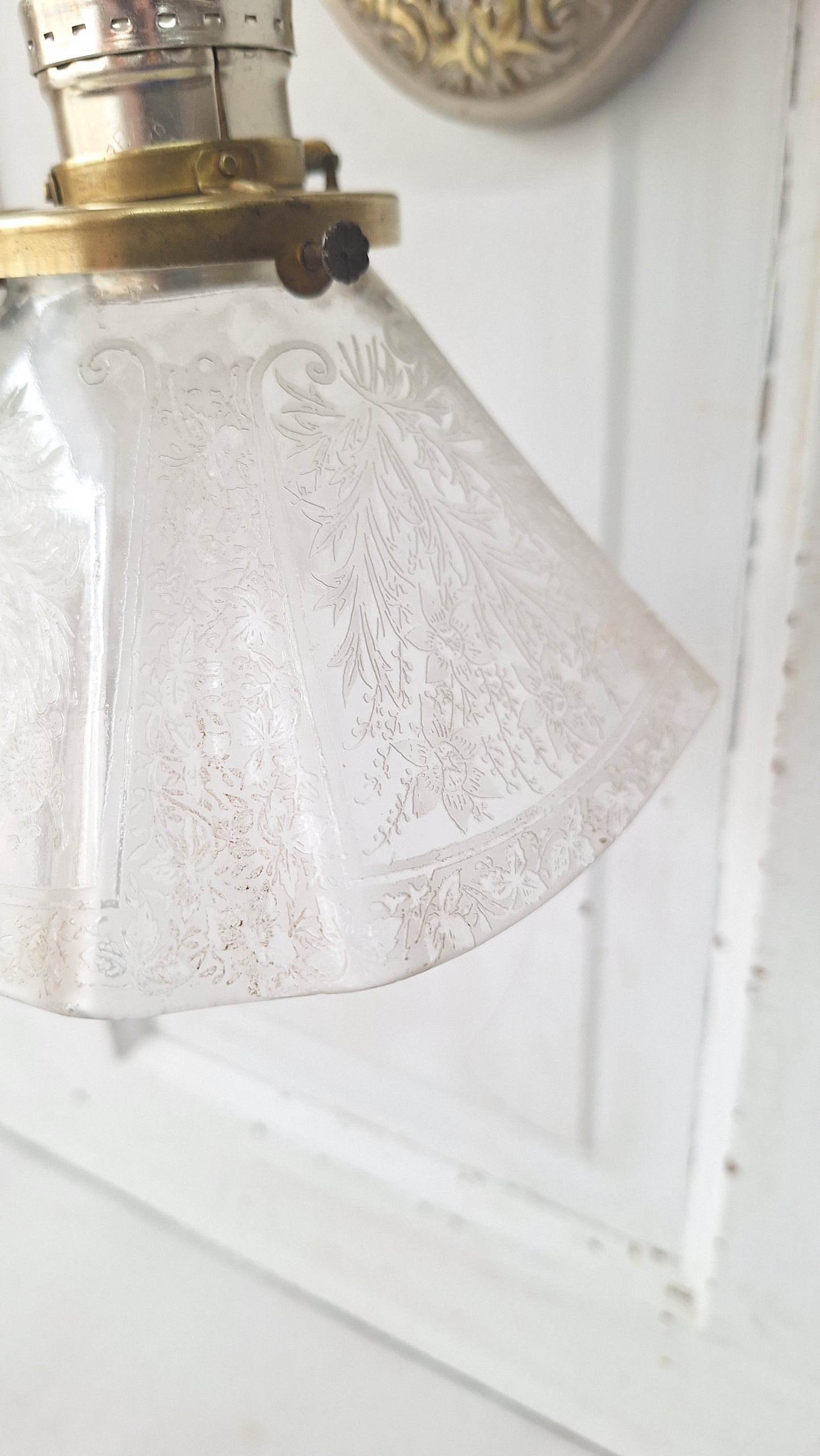 Antique Fluted Glass Shade Sconce, Silver and Gold Wall Light