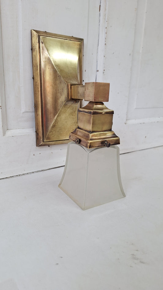 Mission Style Vintage Brass Sconce, Arts and Crafts Square Style Wall Sconce