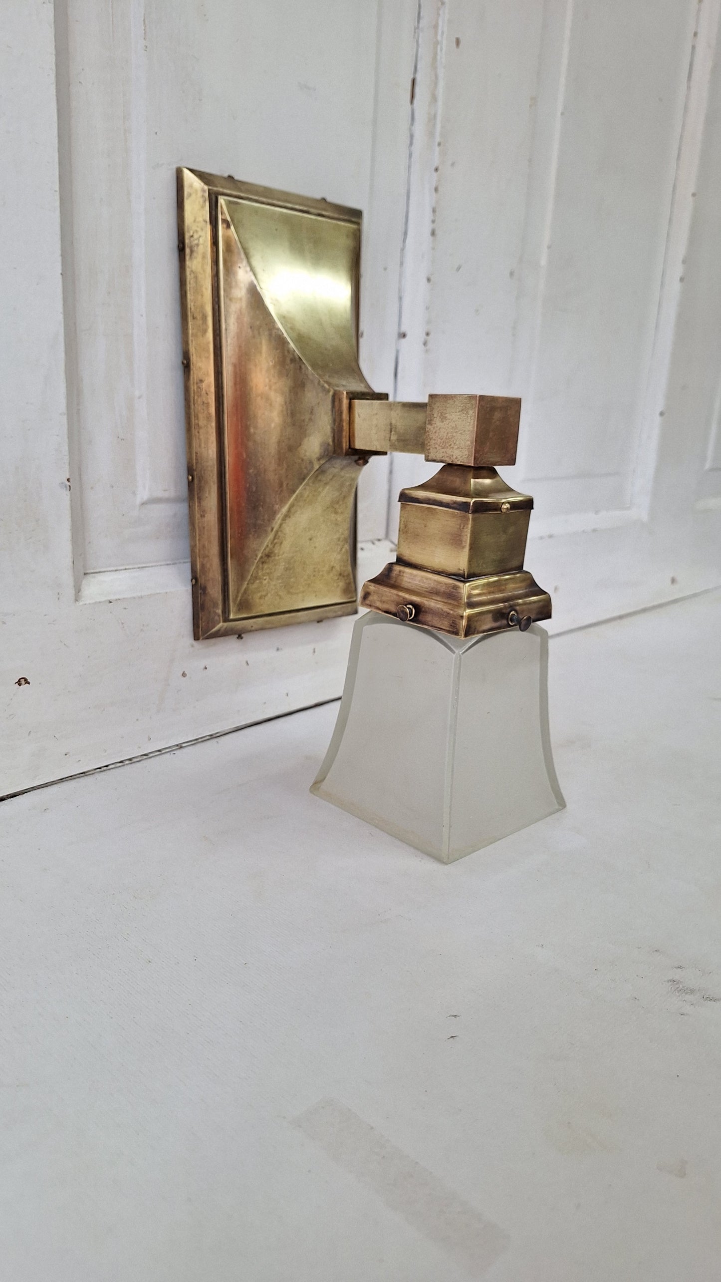 Mission Style Vintage Brass Sconce, Arts and Crafts Square Style Wall Sconce
