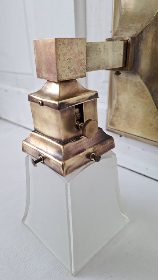 Mission Style Vintage Brass Sconce, Arts and Crafts Square Style Wall Sconce