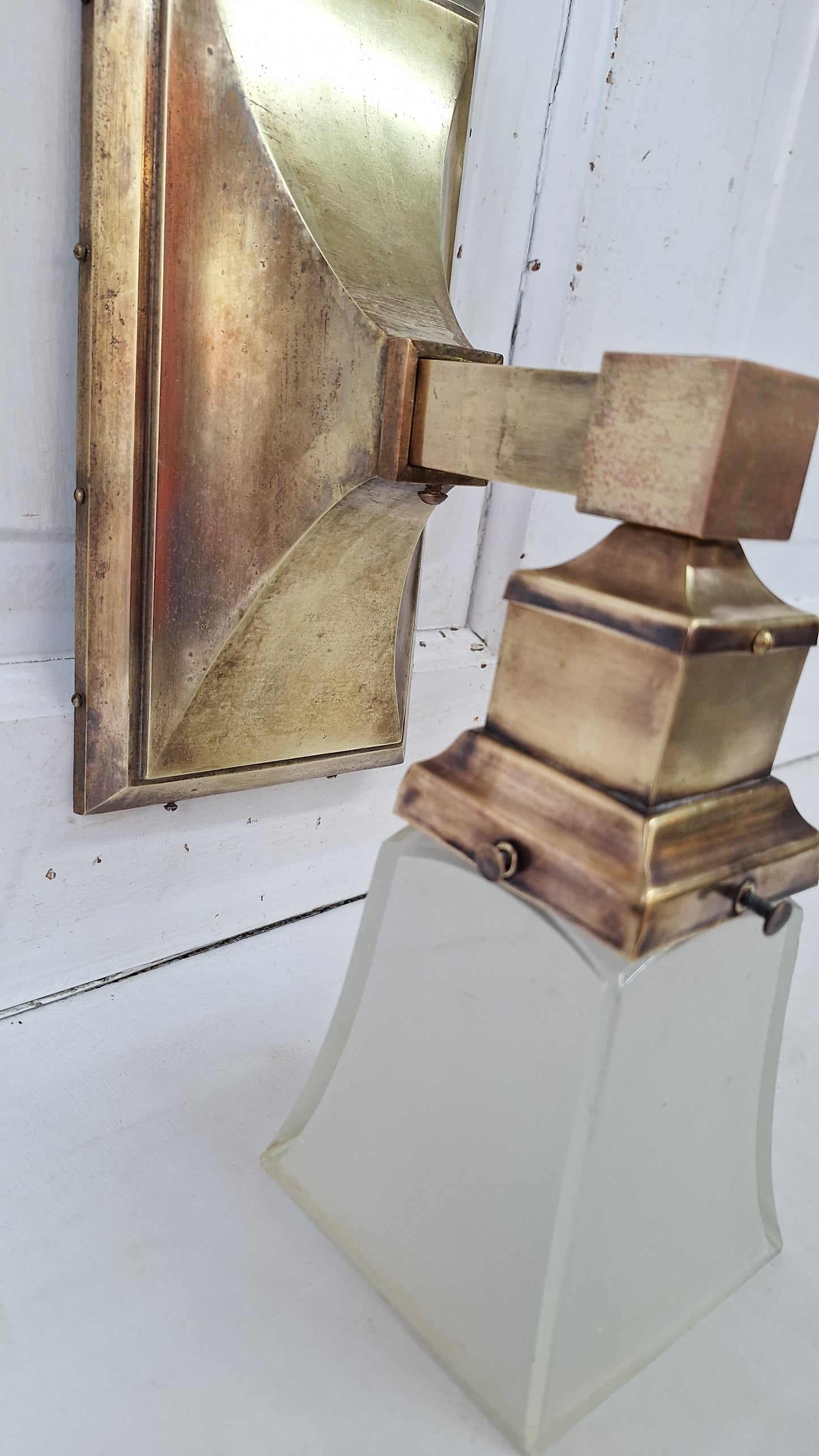 Mission Style Vintage Brass Sconce, Arts and Crafts Square Style Wall Sconce