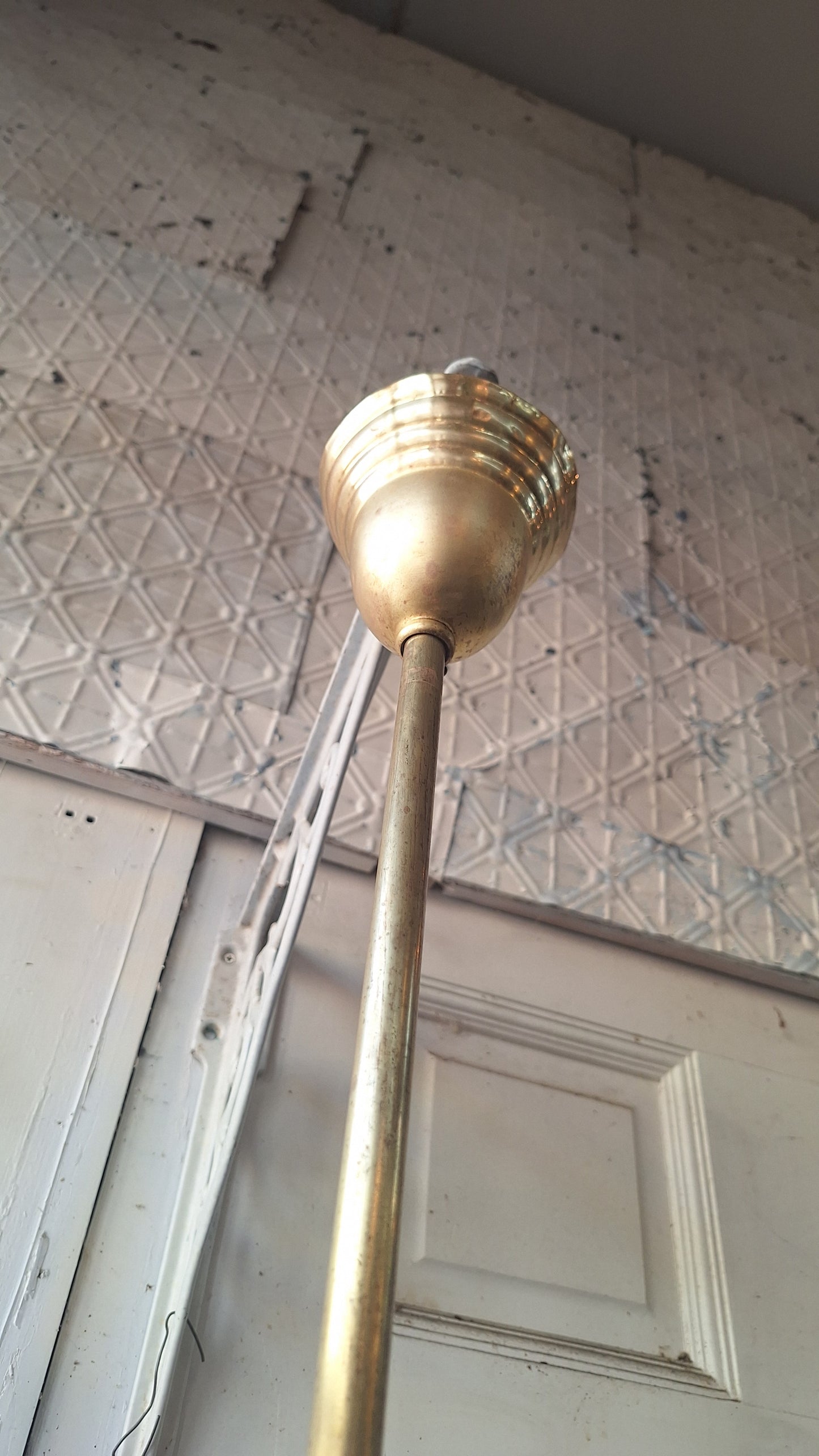 Etched Glass Antique Chandelier: Vintage Brass Lighting, Early Electric