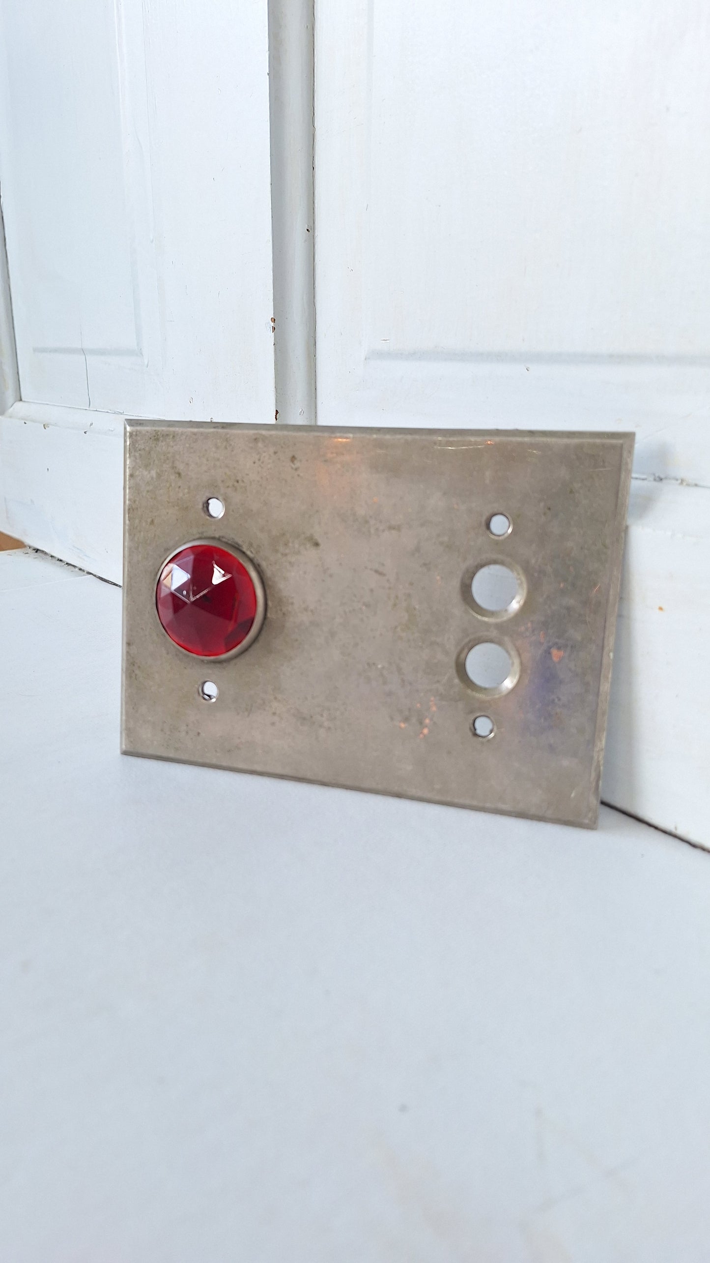 Nickel Plated Switch Cover with Indicator Light, Ruby Red Faceted Glass