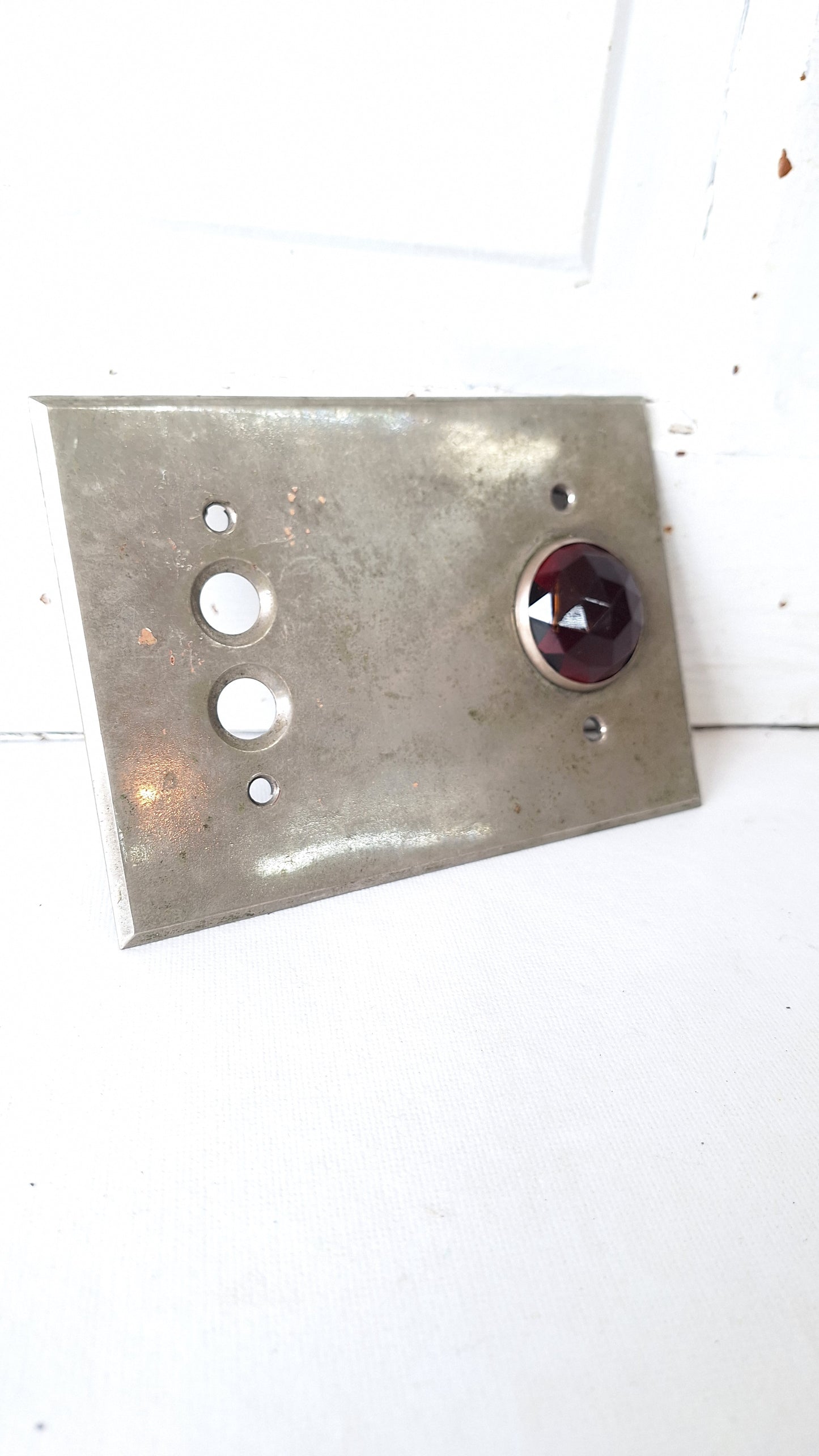 Nickel Plated Switch Cover with Indicator Light, Ruby Red Faceted Glass