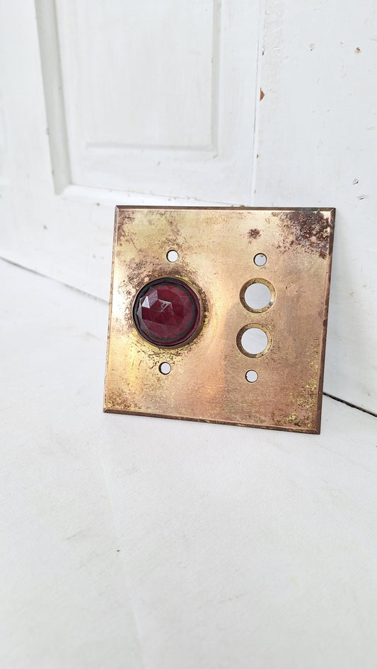 Bronze Switch Cover with Indicator Light, Ruby Red Faceted Glass