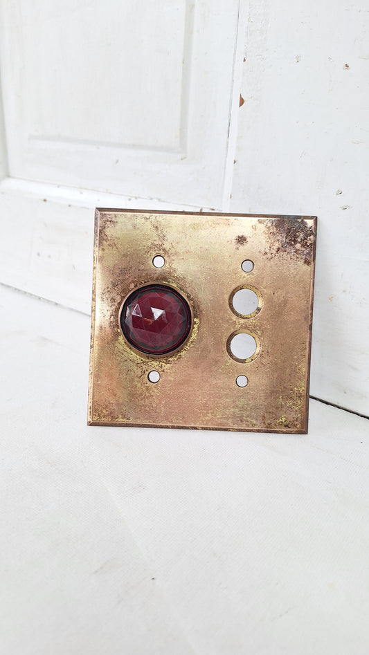 Bronze Switch Cover with Indicator Light, Ruby Red Faceted Glass