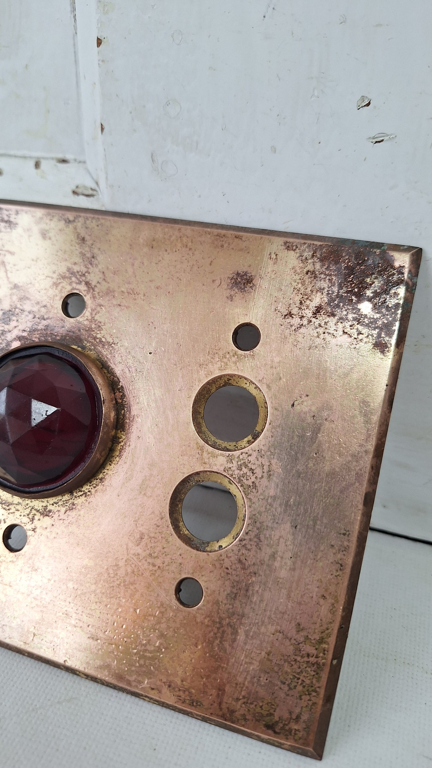 Bronze Switch Cover with Indicator Light, Ruby Red Faceted Glass
