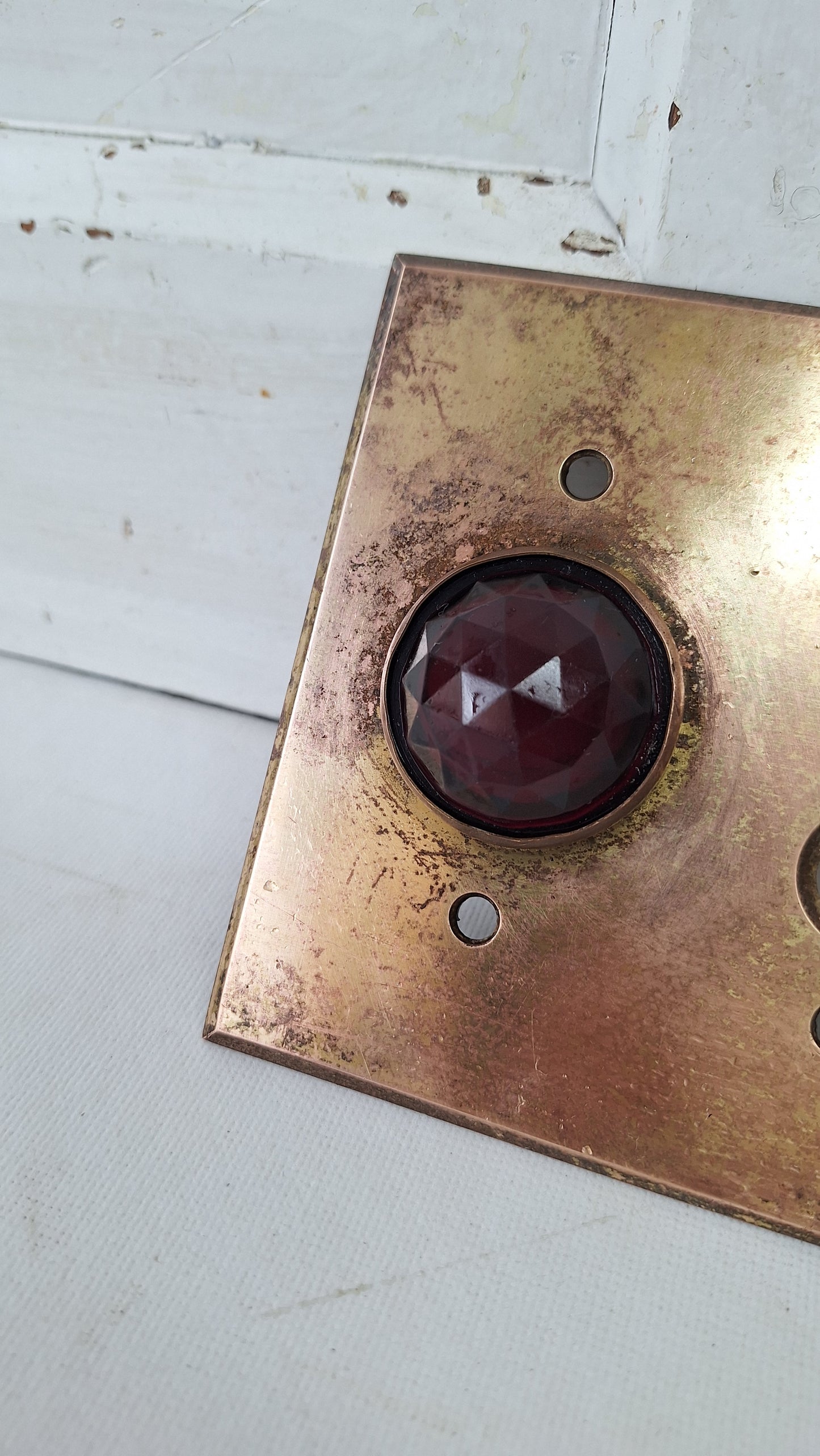 Bronze Switch Cover with Indicator Light, Ruby Red Faceted Glass
